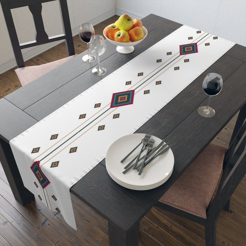 White Diamond Southwestern Table Runner - Cotton or Polyester Kitchen Table Linens for Dining Room Decor & Holiday Entertaining