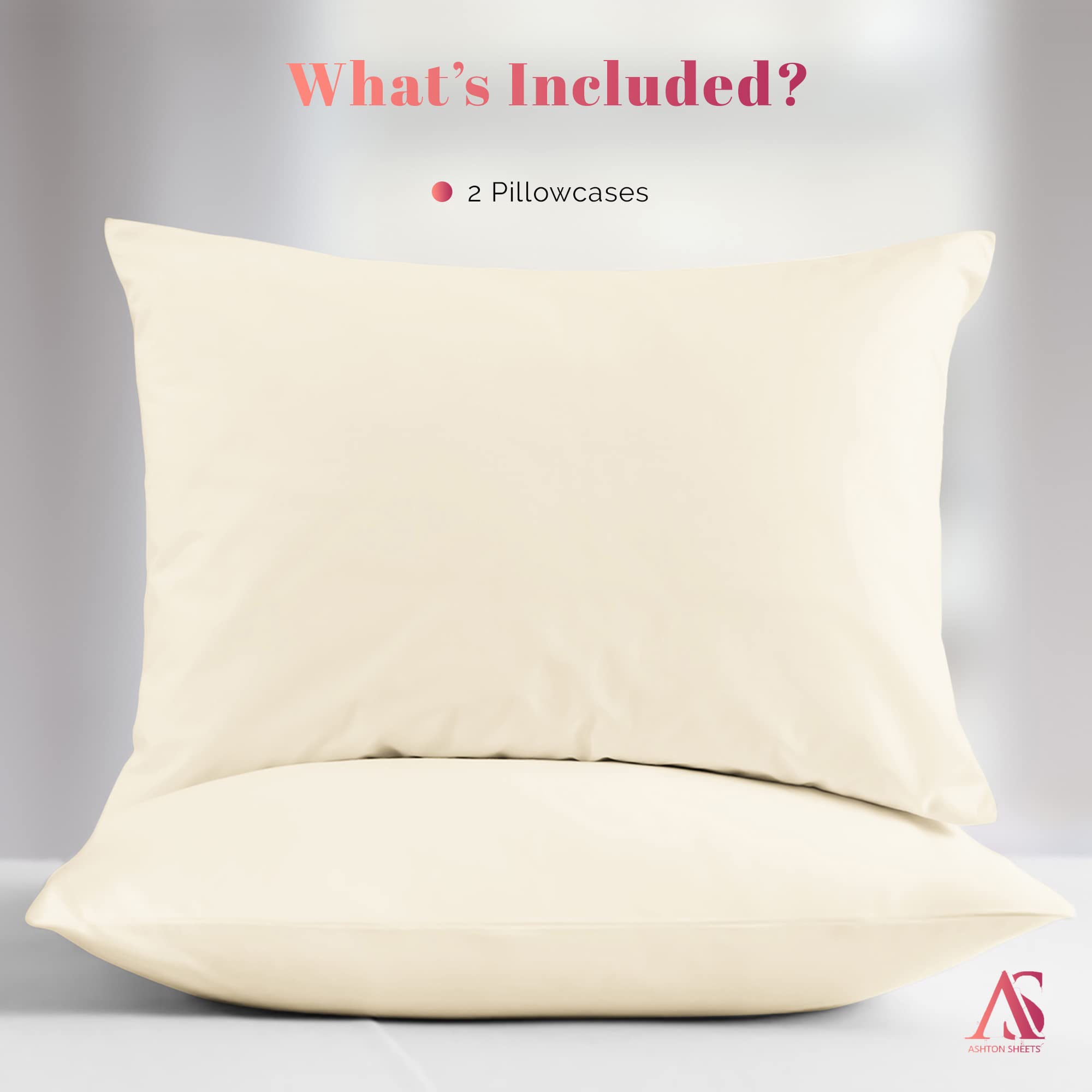 Luxury 1000 Thread Count Egyptian Cotton Pillowcases Set of 2 - Standard/Queen Size, Soft Sateen Weave Cooling Pillow Covers for Hot Sleepers - Ivory | Perfect for Master Bedroom, Guest Room & Hotel Use