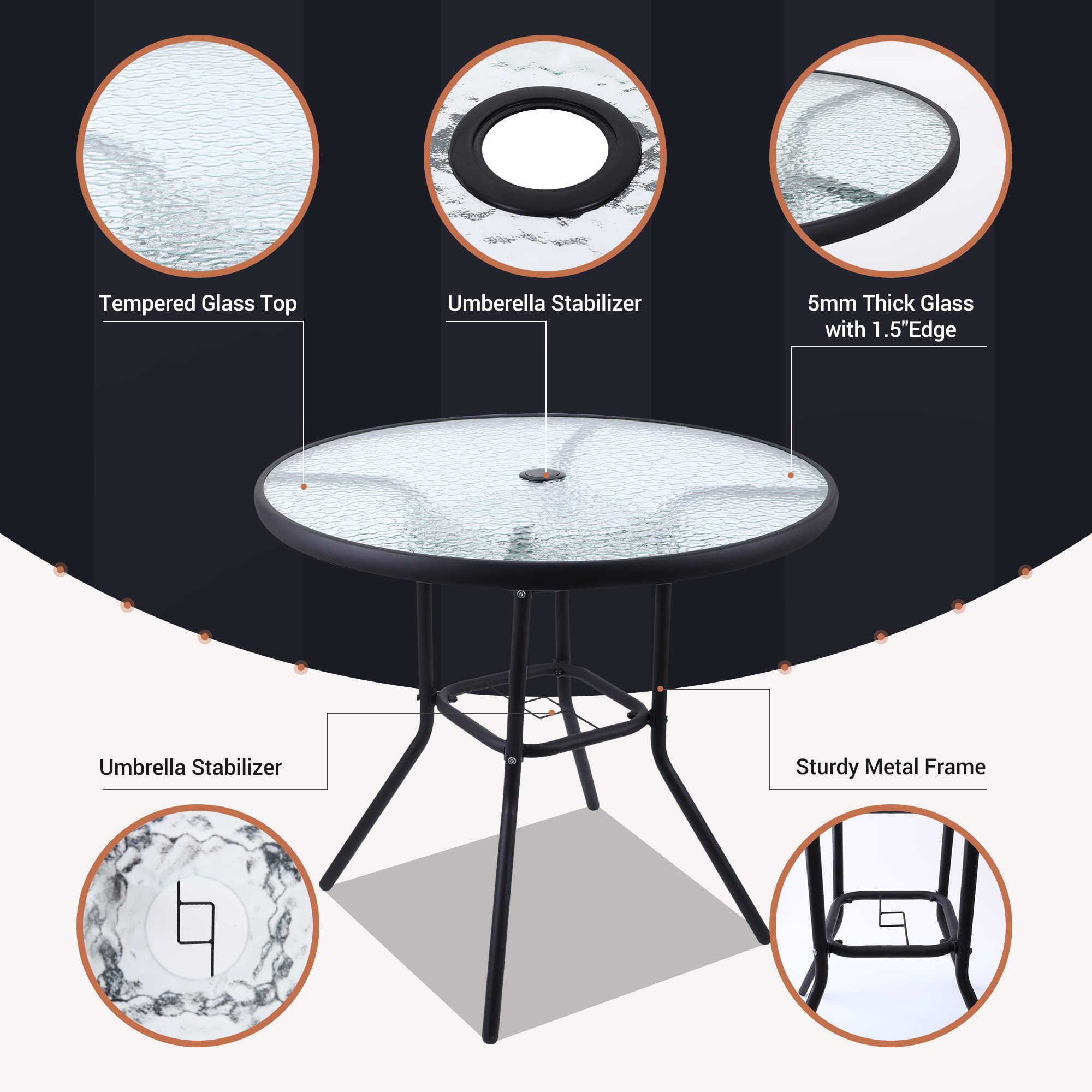 **Premium 6-Piece Outdoor Dining Set - Beige Patio Furniture with Tilted Removable Umbrella, Tempered Glass Table & 4 Foldable Chairs - Perfect for Backyard BBQs, Poolside Gatherings & Garden Parties**