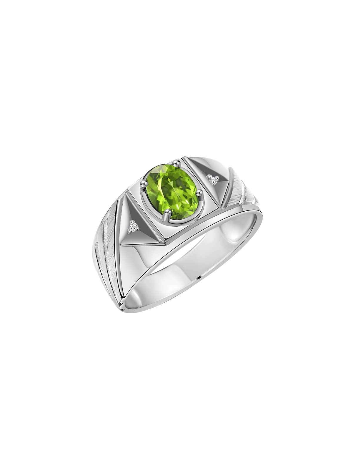 Rylos Men's Sterling Silver Designer Rings - Classic 8x6MM Oval Gemstone & Diamond Accent Birthstone Rings (Sizes 8-13) - Perfect for Weddings, Anniversaries & Gifts
