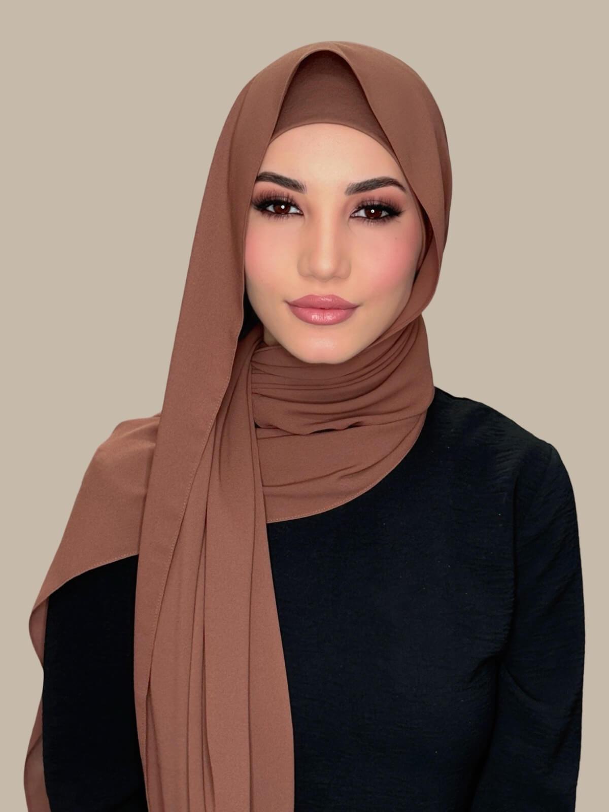 Elegant Cinnamon Chiffon Hijab Set - Soft & Breathable Scarf for Women - Perfect for Daily Wear, Prayer, and Special Occasions