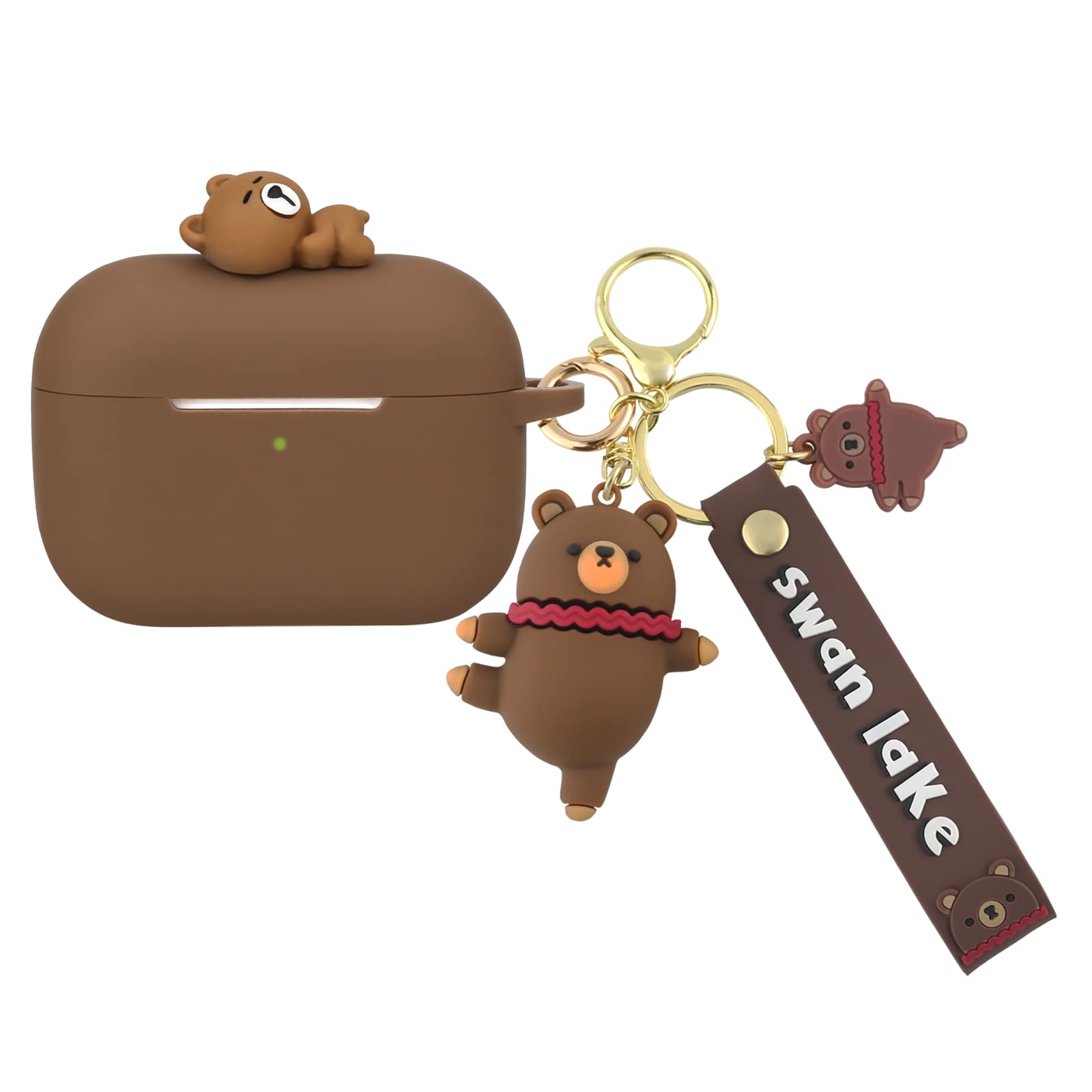 Cute Bear AirPods Pro Case for Women - Kawaii Brown Cover with Keychain for Gym & Travel