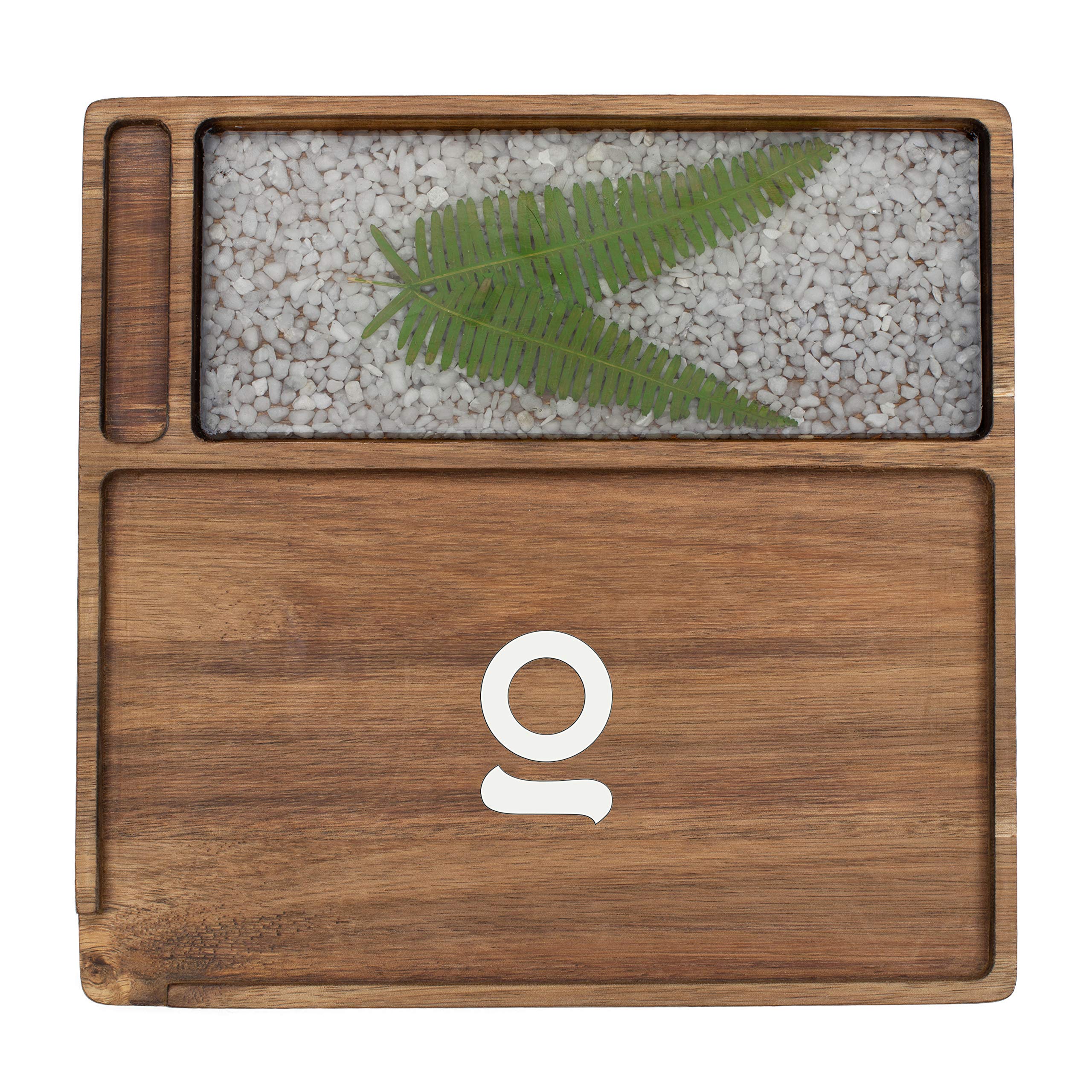 ONGROK Natural Acacia Wood Serving Tray - Handmade Sustainable Wooden Tray with Leaf Design, 9.5