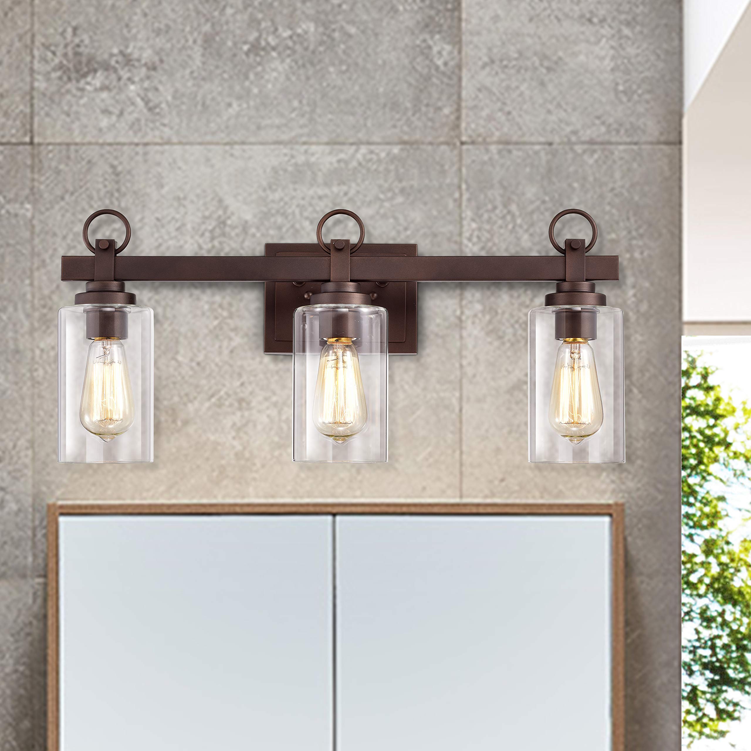 3-Light Oil Rubbed Bronze Bathroom Vanity Light Fixture - 23 Inch Wide Transitional Style (2S105-RB23BL3) - Perfect for Modern Bathrooms, Powder Rooms & Master Suites