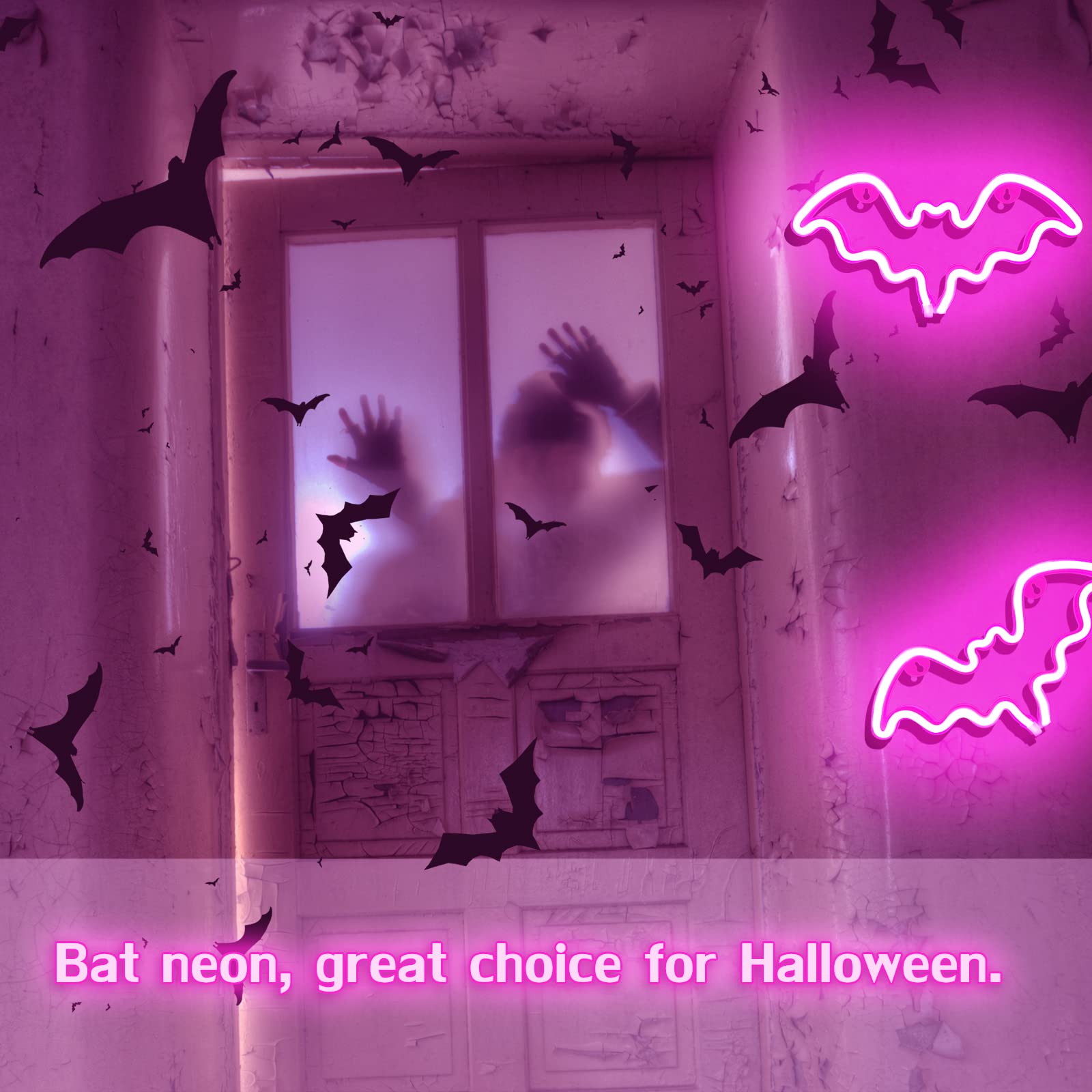 Halloween Bat Neon Sign - LED Wall Decor for Halloween Party, Bar & Room | USB/Battery Powered Bat Shape Lamp for Kids & Adults | Perfect for Spooky Home Decor & Themed Events