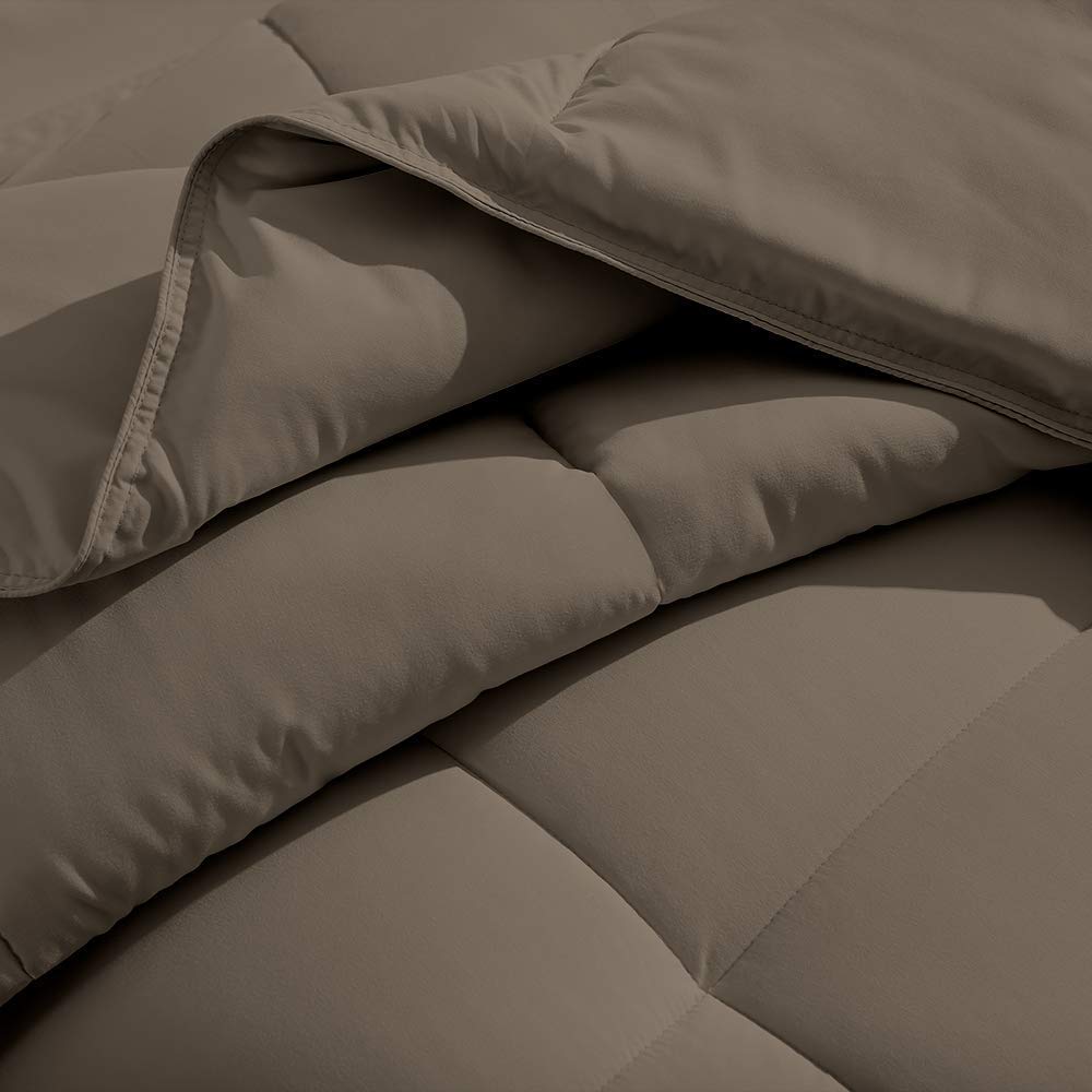 Luxury 8-Piece Hotel Collection Super Soft Goose Down Comforter Set - 300 GSM, 500 Thread Count, 100% Organic Cotton Duvet Cover & Sheet Set - Twin XL Size in Taupe - Perfect for Master Bedrooms, Guest Rooms & Cozy Winter Nights