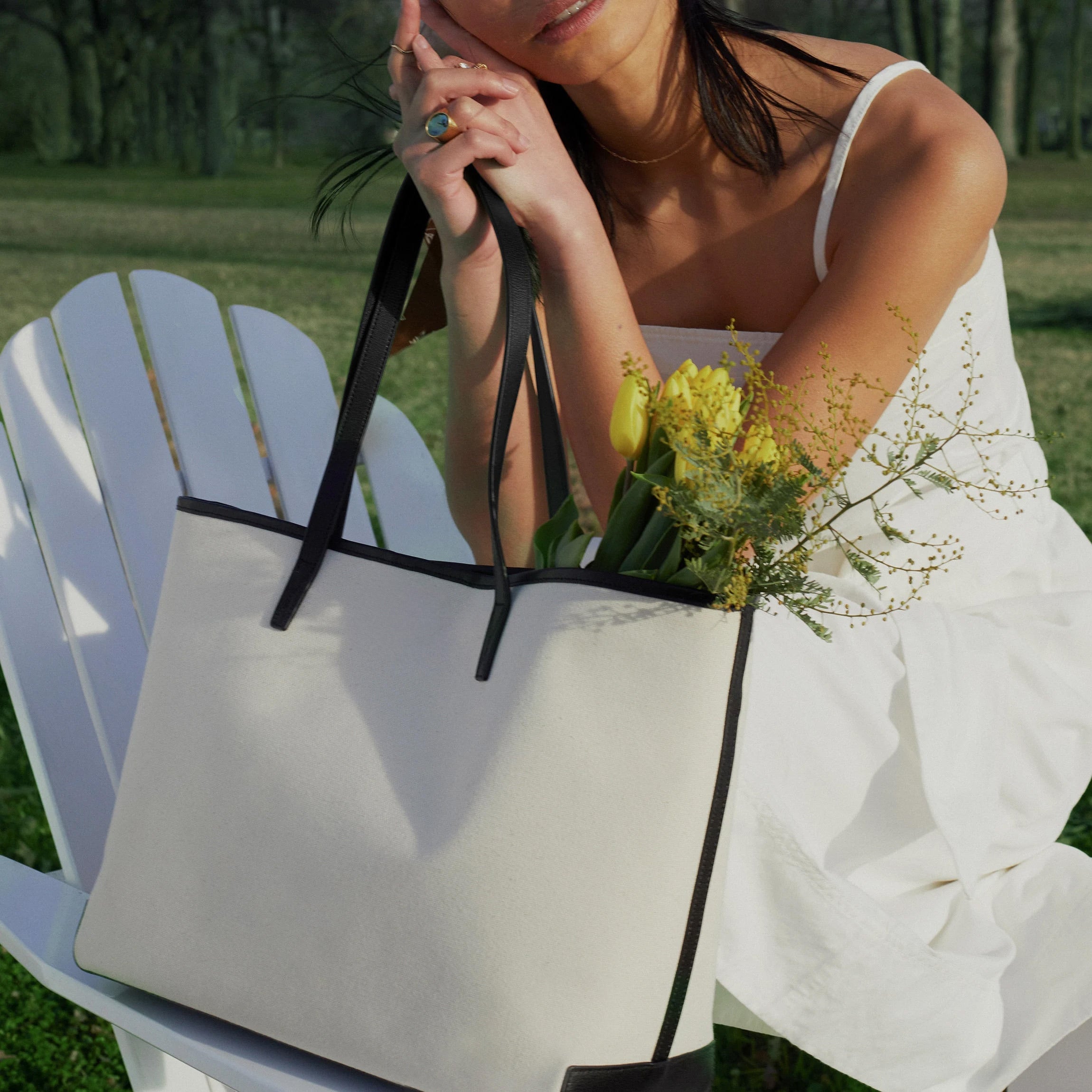 Belmont Canvas Tote Bag - Natural & Black Color - Stylish & Durable for Work, Travel & Everyday Use