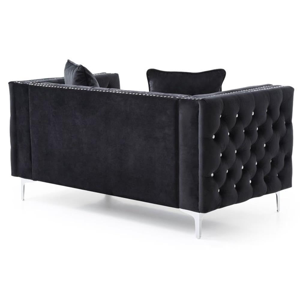Glory Furniture Paige Velvet Loveseat in Black - Modern Small Sofa for Living Room, Bedroom & Apartment Decor