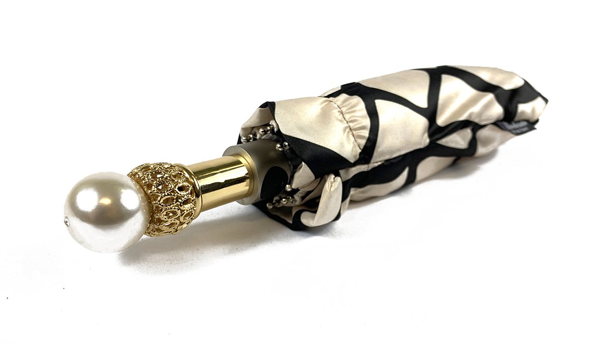 Black & Cream Compact Folding Umbrella - Windproof Travel Umbrella with Auto Open/Close - Perfect for Rainy Days, Commuting, and Outdoor Events