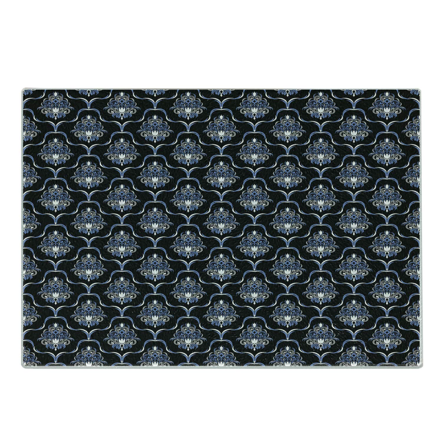 Ambesonne Dark Blue Tempered Glass Cutting Board - Vintage Royal Damask Swirl Design - Decorative Serving Board for Kitchen & Dining - Small Size (Dark Blue/Pale Blue/White) - Perfect for Cheese, Charcuterie & Appetizer Presentation