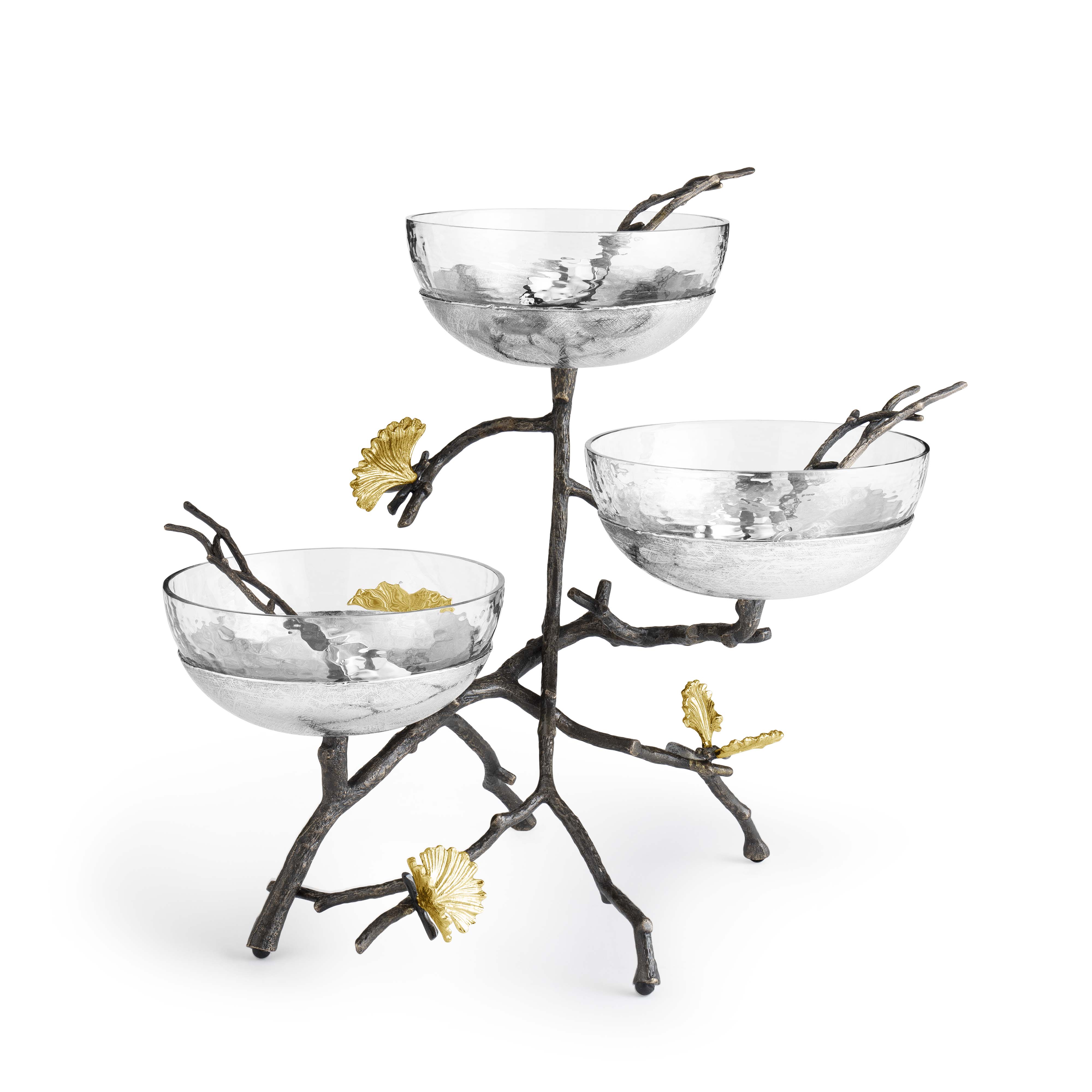 Elegant Butterfly Ginkgo Triple Bowl Set with Spoons - Perfect for Serving Salads, Desserts & Snacks at Parties, Dinners & Home Decor