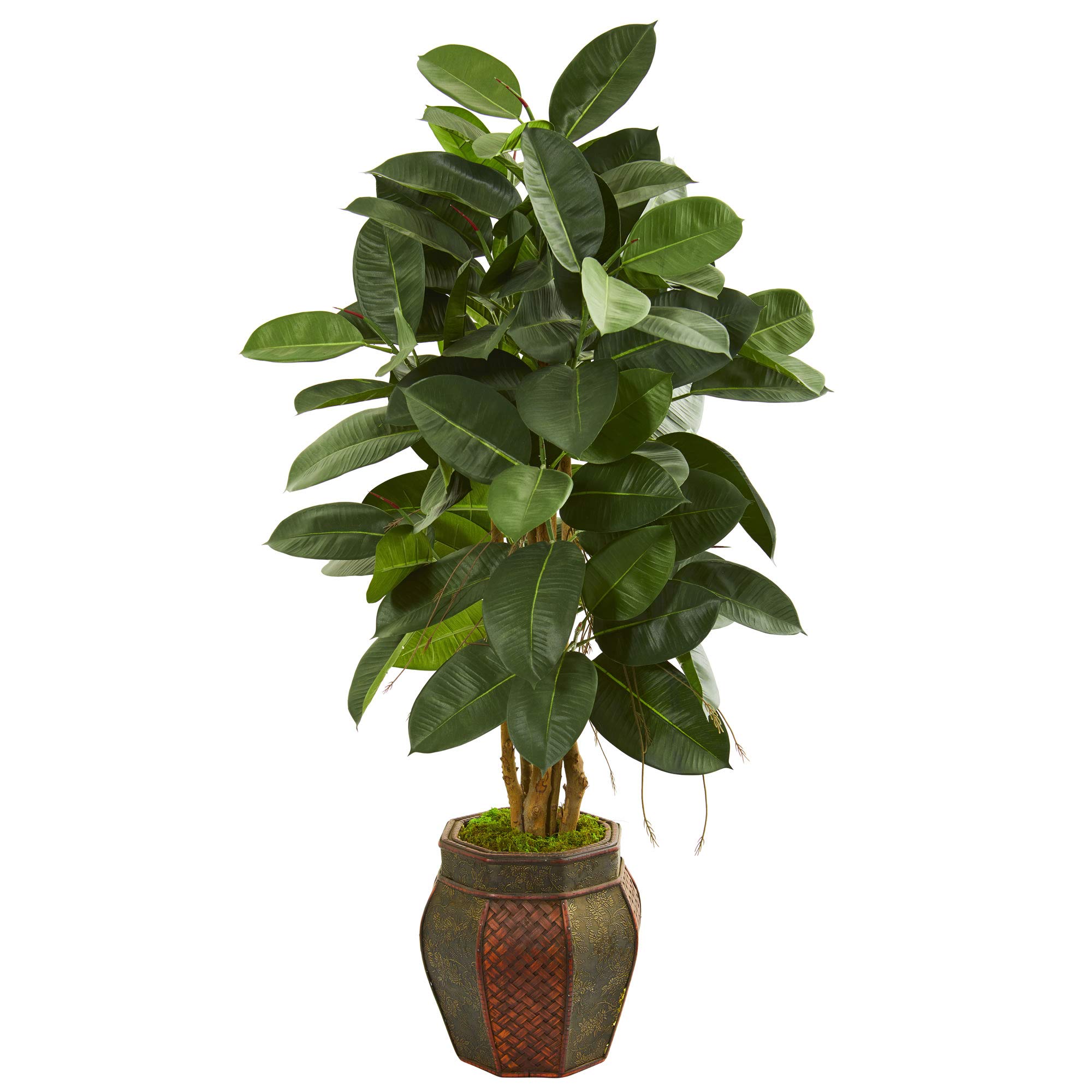 Nearly Natural 52-inch Artificial Rubber Leaf Silk Tree in Decorative Planter - Green Faux Plant for Home, Office & Indoor Decor | Perfect for Living Room, Bedroom & Workspace