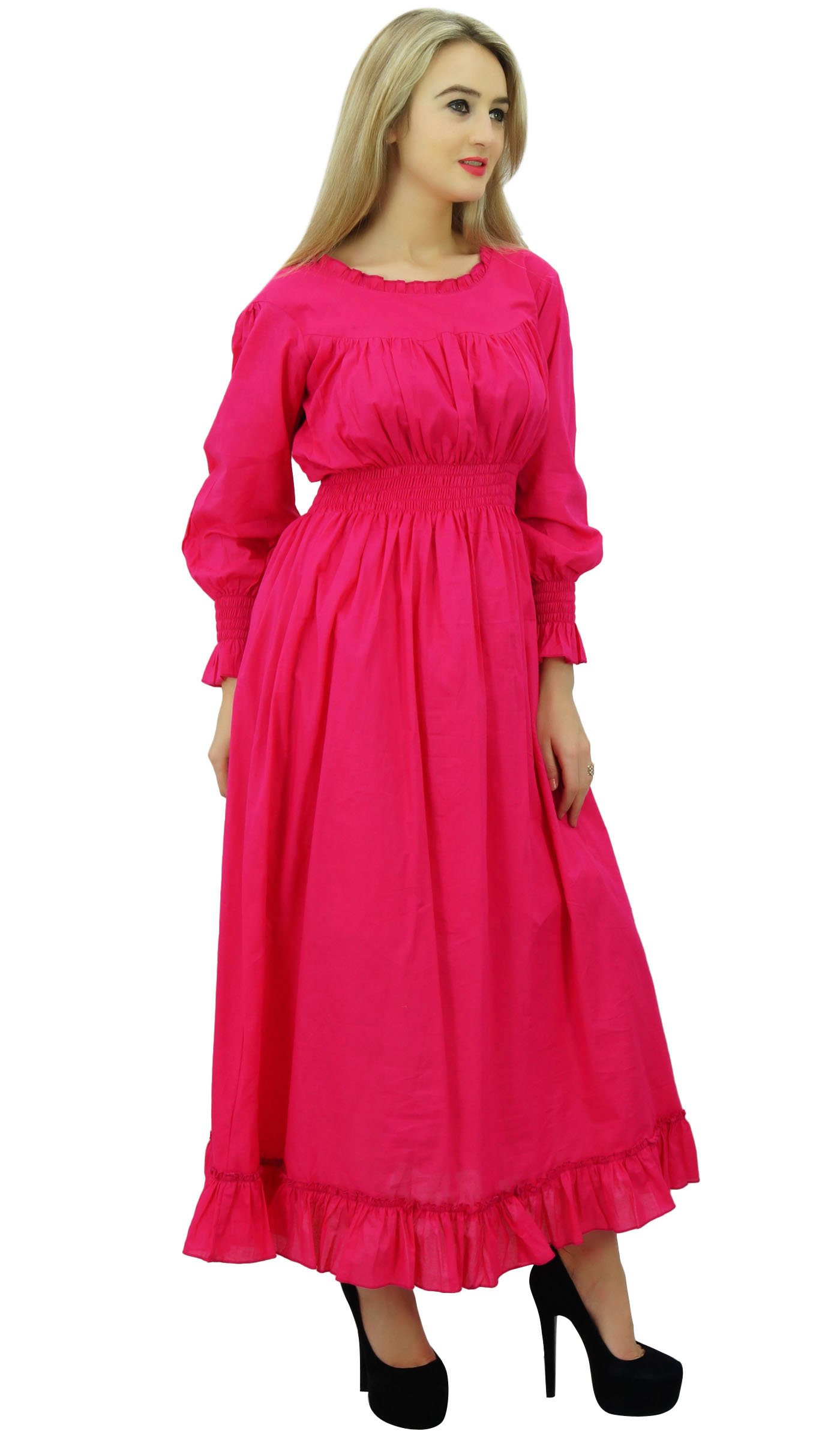 Bimba Women's Cotton Smocked Waist Long Casual Maxi Dress - Flowy Summer Beach Dress for Vacation, Brunch & Outdoor Events