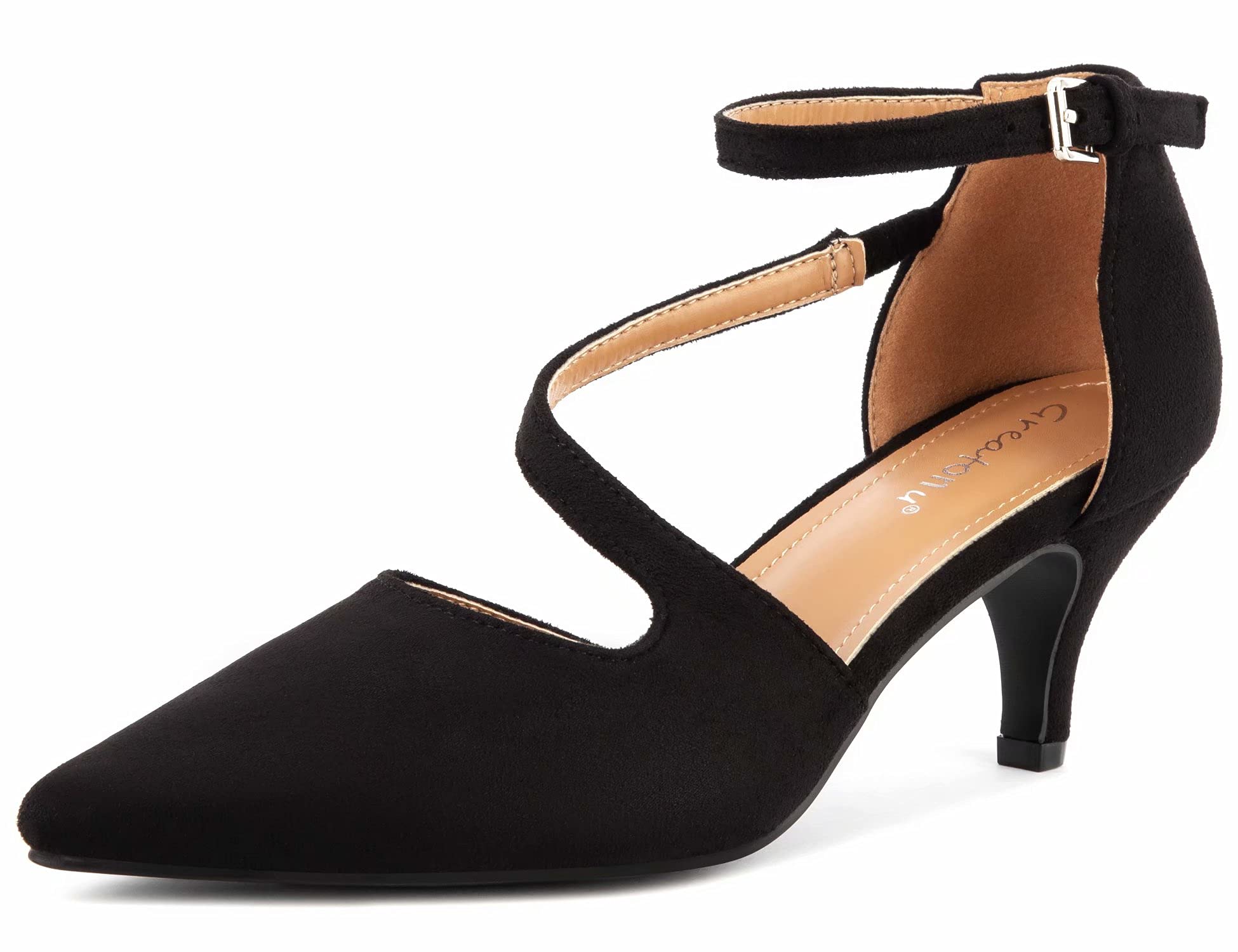 Greatonu Women's Low Heel Pumps - Pointed Toe Kitten Heels for Wedding & Bridal Party - Comfortable Dress Shoes for Work, Office & Special Occasions