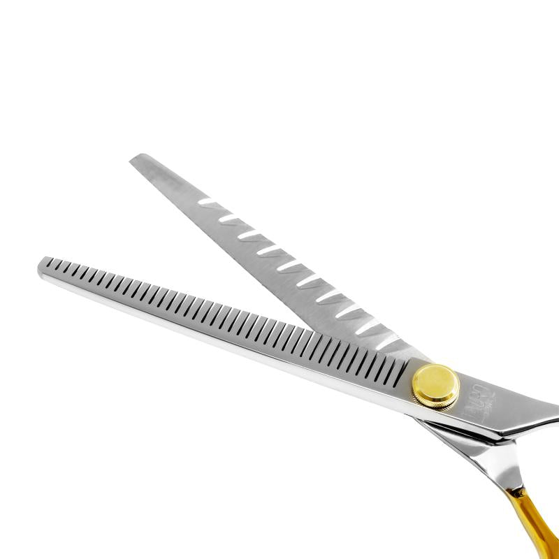 Tauro Pro Line Hair Cutting Scissors - 440C Stainless Steel Thinning Shears with Golden Handles & 40 Teeth - Professional Salon & Home Haircutting Tool