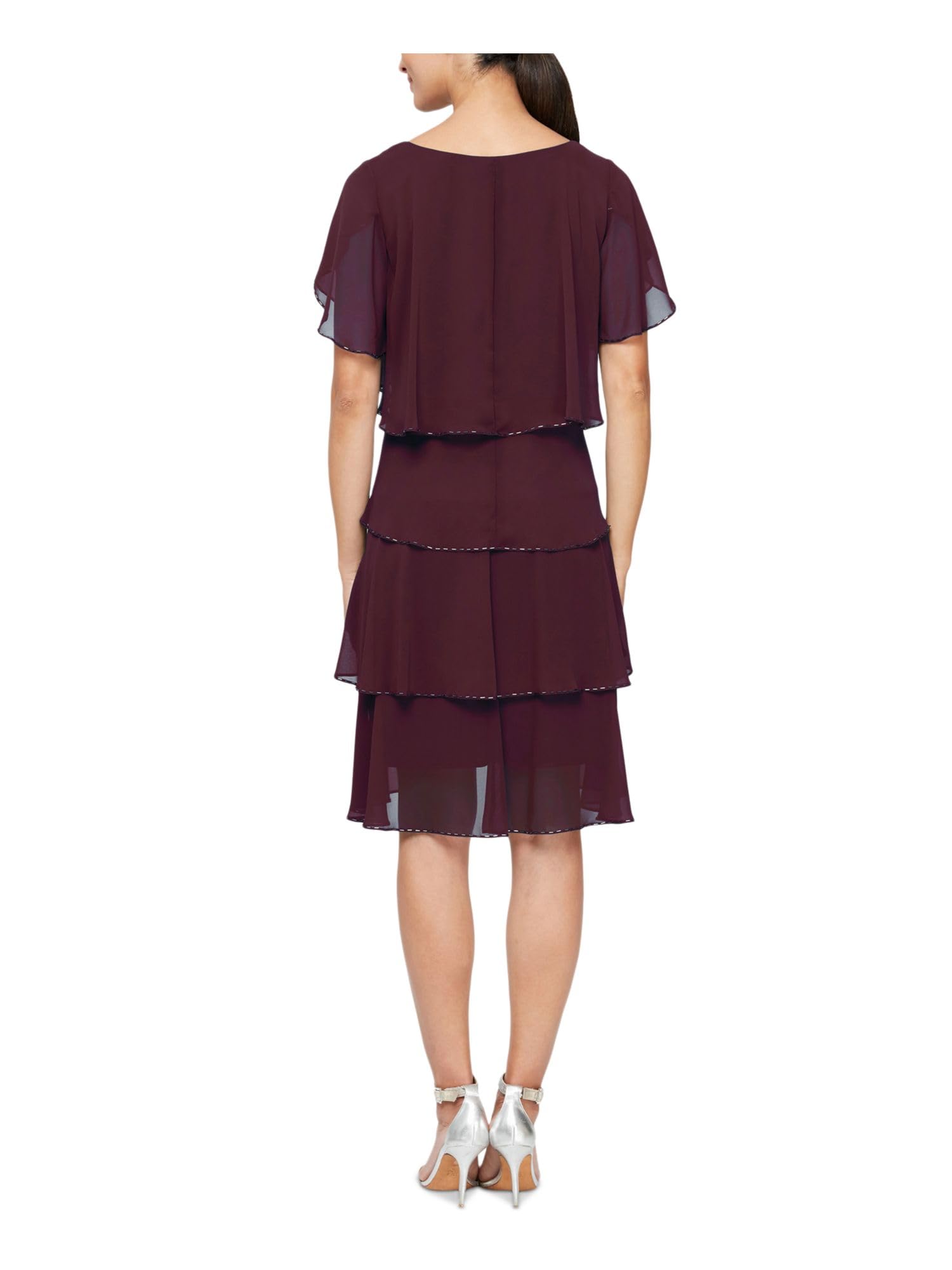 Elegant Women's Short Tulip Sleeve Tiered Chiffon Cocktail Dress for Wedding Guest, Party & Special Occasions - Petite & Regular Sizes Available