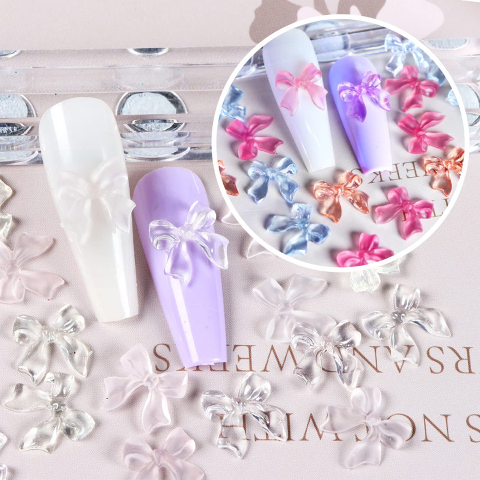 40-Piece Light Variable Bow Knot Nail Art Kit with Butterfly & Diamond Decorations - Trendy Nail Enhancements for DIY Manicures, Parties & Special Occasions