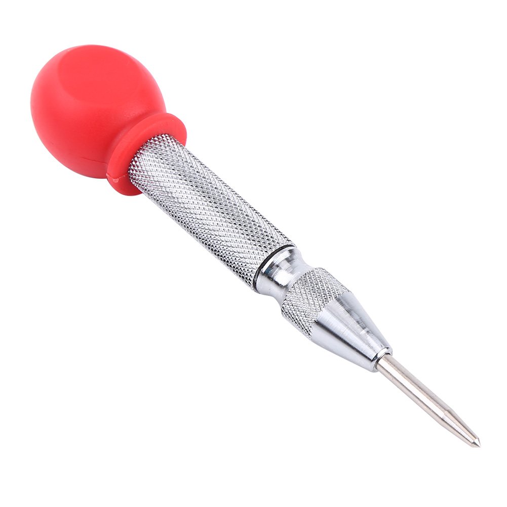 POCREATION Automatic Center Hole Punch Tool - High Speed Steel (HSS) Tip for Precise Metal Marking & Drilling | Durable Silver & Red Protective Design | Ideal for Metalworking, DIY Projects & Automotive Repairs