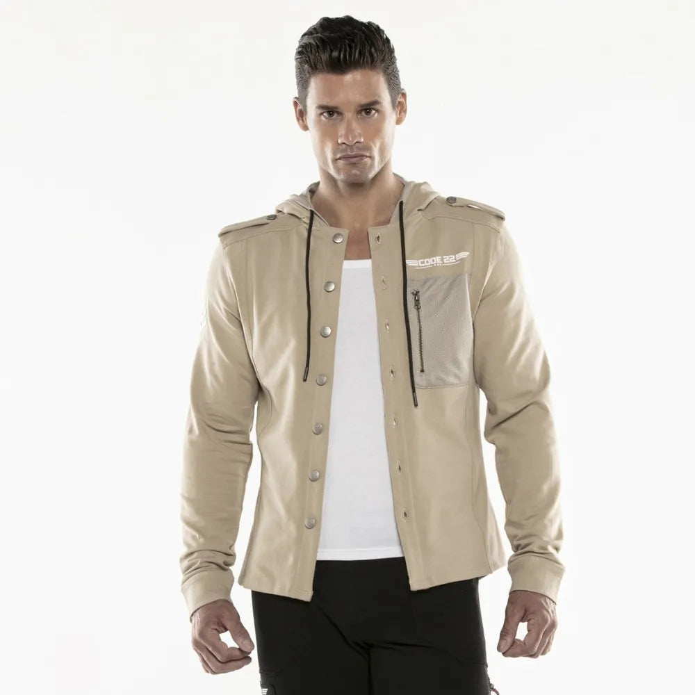 Code 22 Hooded Shirt Jacket 9714 - Beige Men's Casual Wear | Lightweight Outdoor Layering for Fall & Spring | Perfect for Hiking, Travel and Street Style Fashion