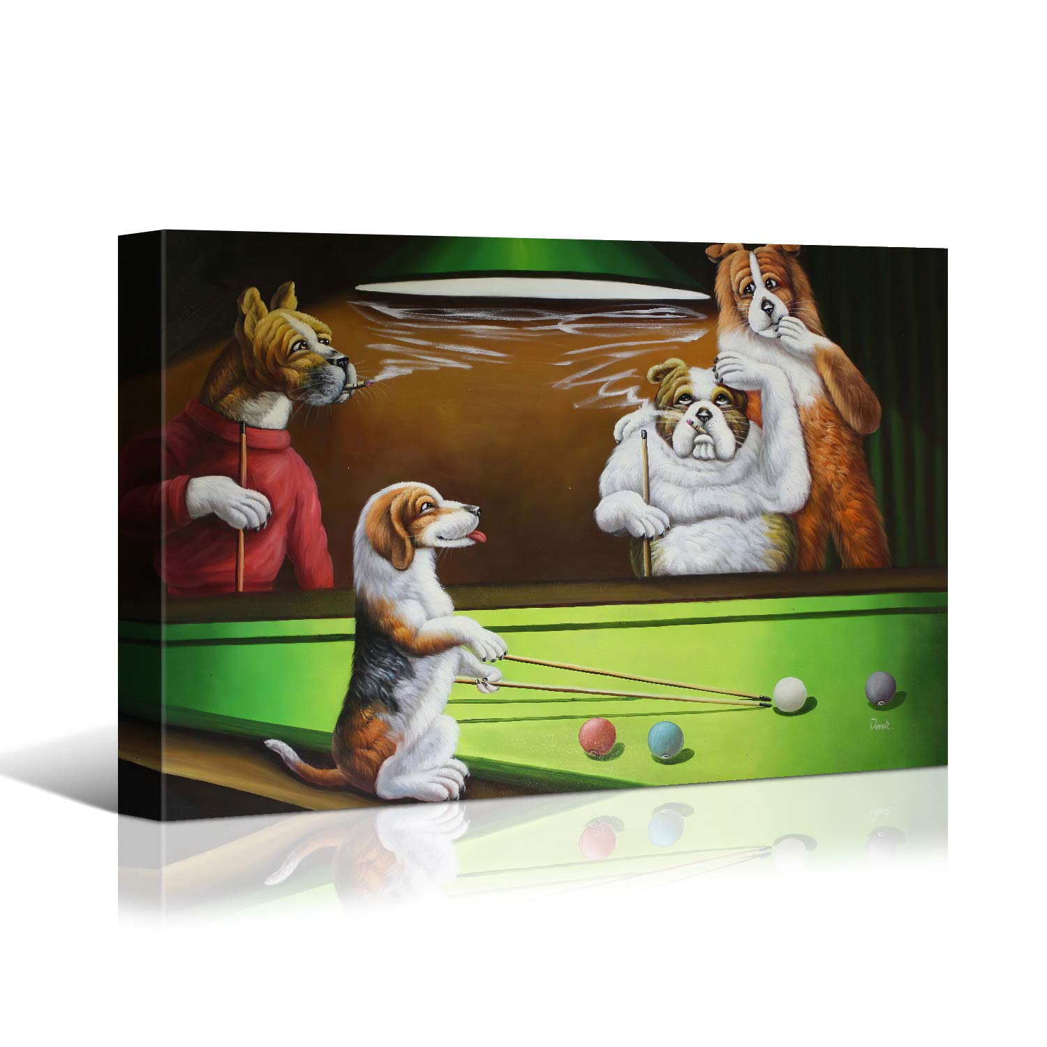 Denozer Dogs Playing Billiards Canvas Wall Art - 48x32 Inch Giclee Print Gallery Wrapped Modern Home Decor - Perfect for Living Room, Bedroom or Office Wall Decoration