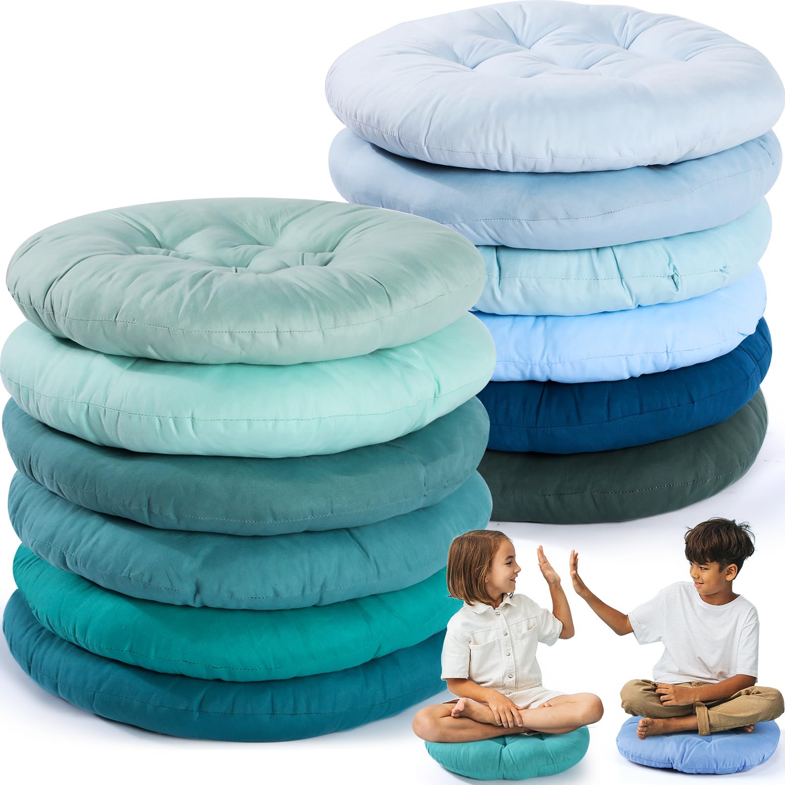 Fumete 12-Pack 15x15 Inch Round Floor Pillows - Soft Seating Cushions for Kids & Adults, Multicolor Floor Chairs for Reading, Classroom, Home, School & Playroom - Perfect for Relaxing, Meditation & Group Activities