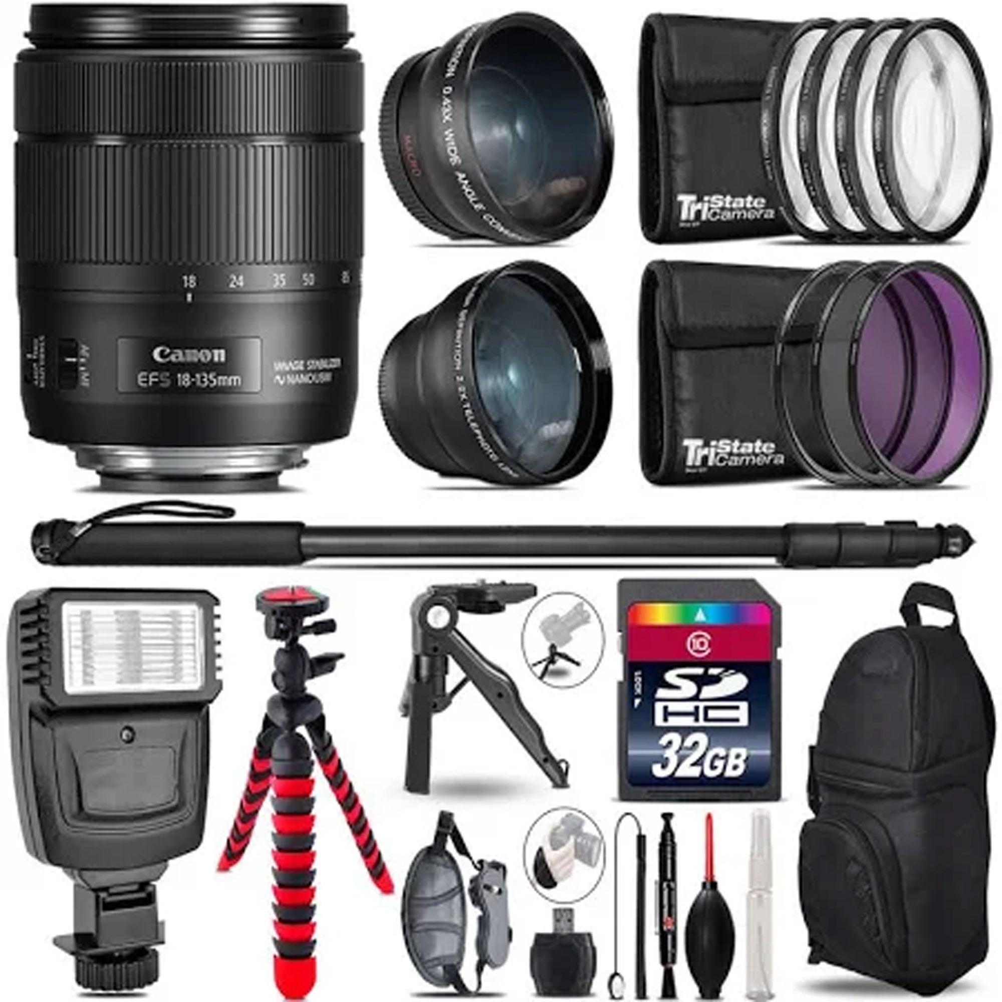 Canon EF-S 18-135mm f/3.5-5.6 IS USM Zoom Lens Kit with Deluxe Bundle - White Box Version for DSLR Photography, Travel & Portrait Shooting