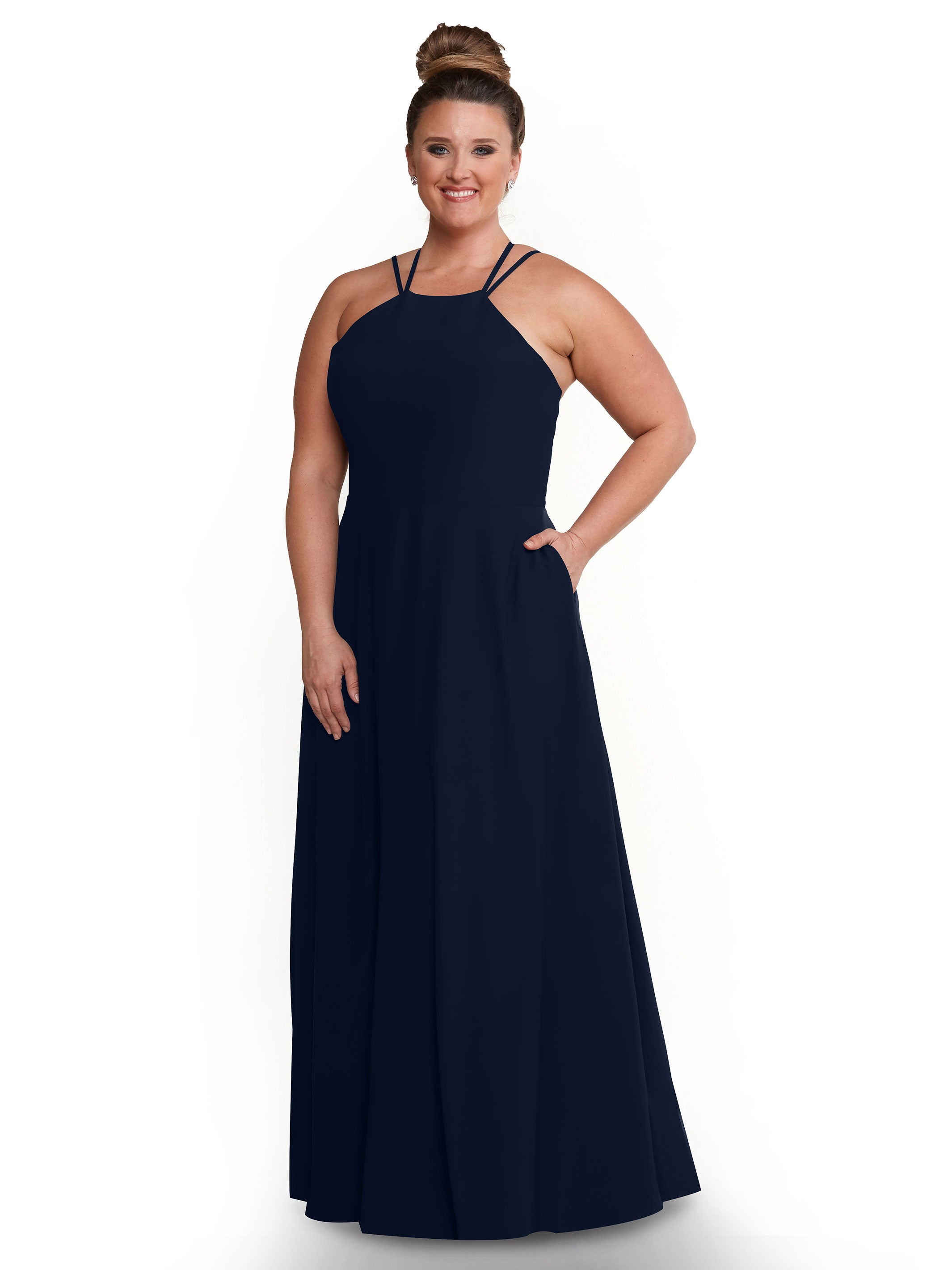 Elegant 83006 Stretch Chiffon A-Line Bridesmaid Dress with Halter Neckline - Perfect for Weddings, Formal Events & Special Occasions