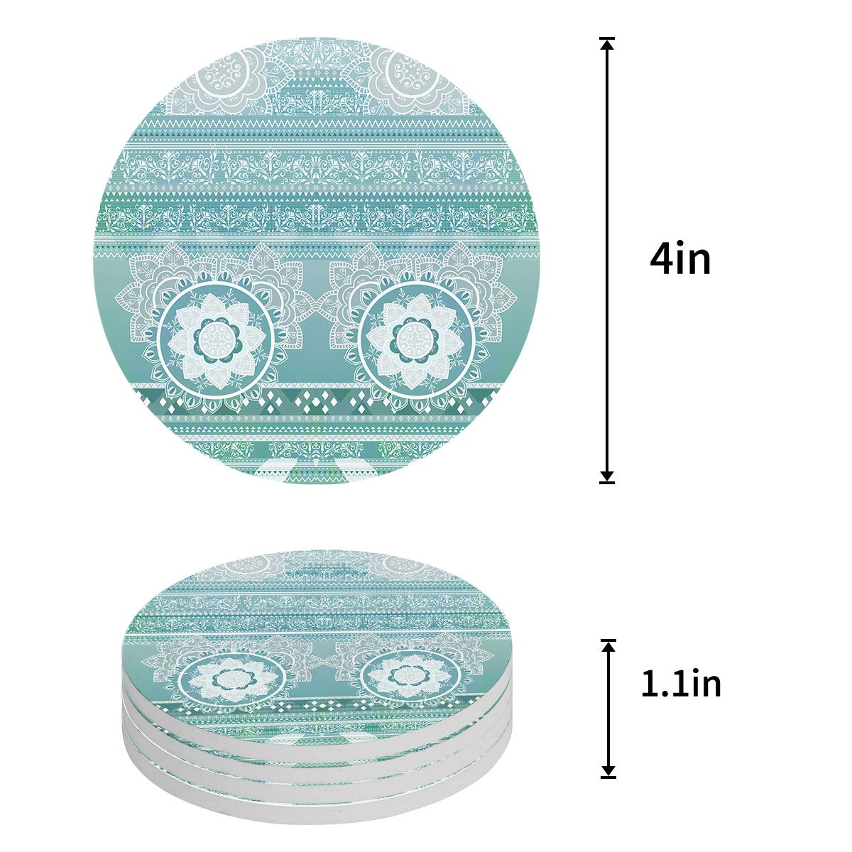 4-Piece Ceramic Drink Coasters Set with Cork Base - Absorbent Round Coasters for Hot & Cold Beverages - Housewarming Gifts, Kitchen, Bar Decor (Mandala Design) - Perfect for Coffee Tables, Dining Rooms & Office Desks
