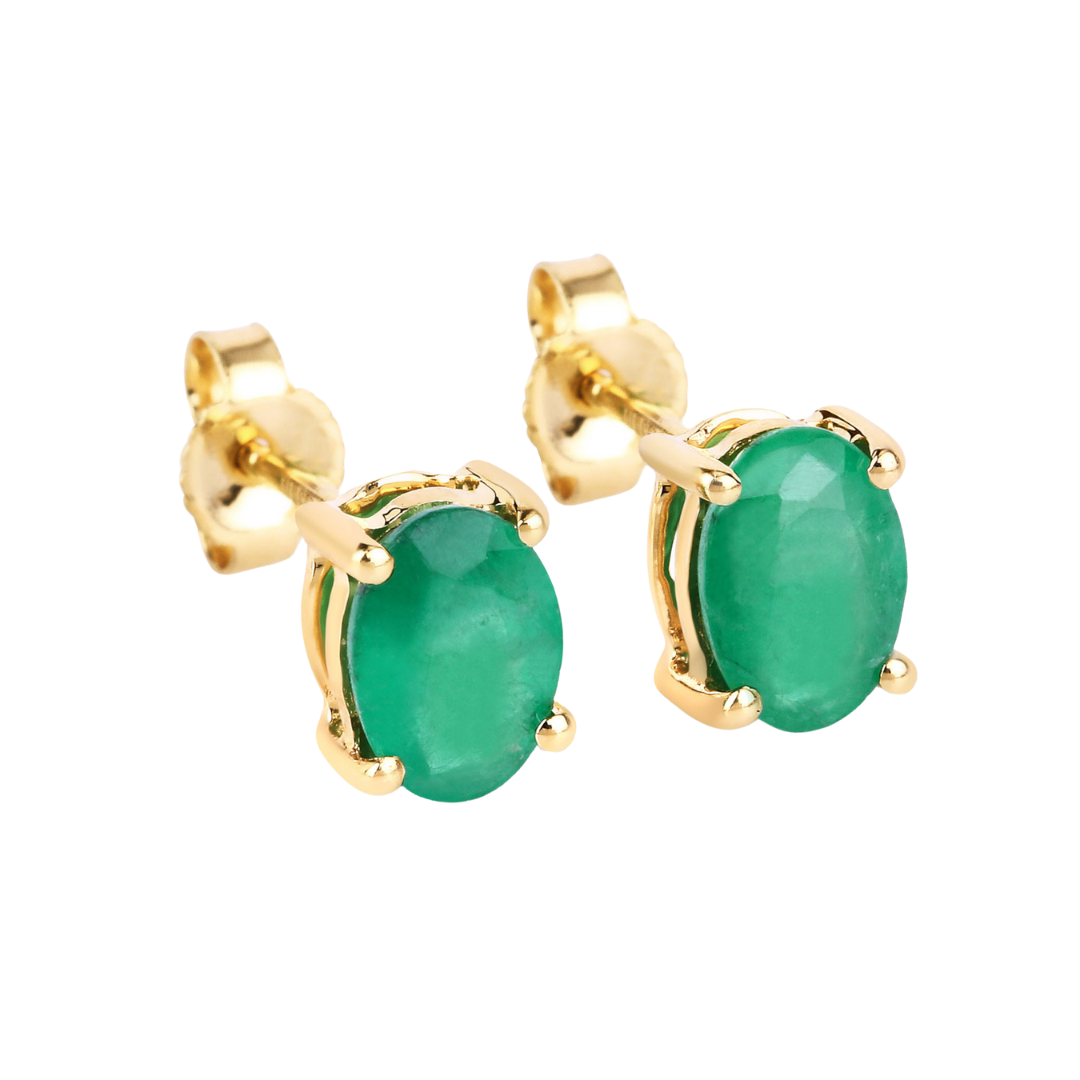 Genuine Zambian Emerald 10K Gold Oval Stud Earrings for Women - Perfect for Weddings, Parties & Everyday Elegance