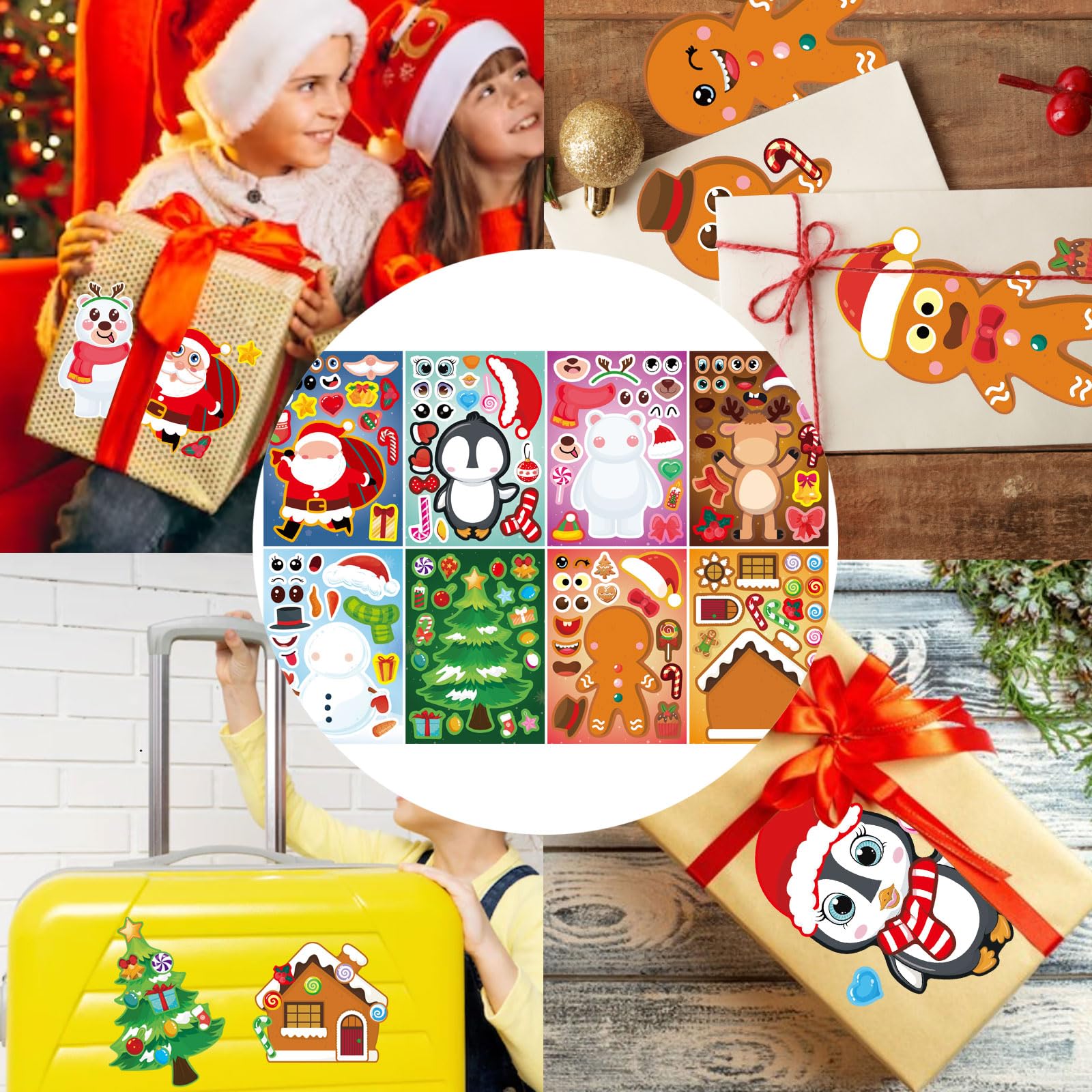 Christmas Stickers for Kids - 24 Sheets DIY Holiday Stickers, Merry Christmas Face Stickers for School Crafts & Party Supplies - Perfect for Holiday Gifts, Classroom Activities & Christmas Decorations