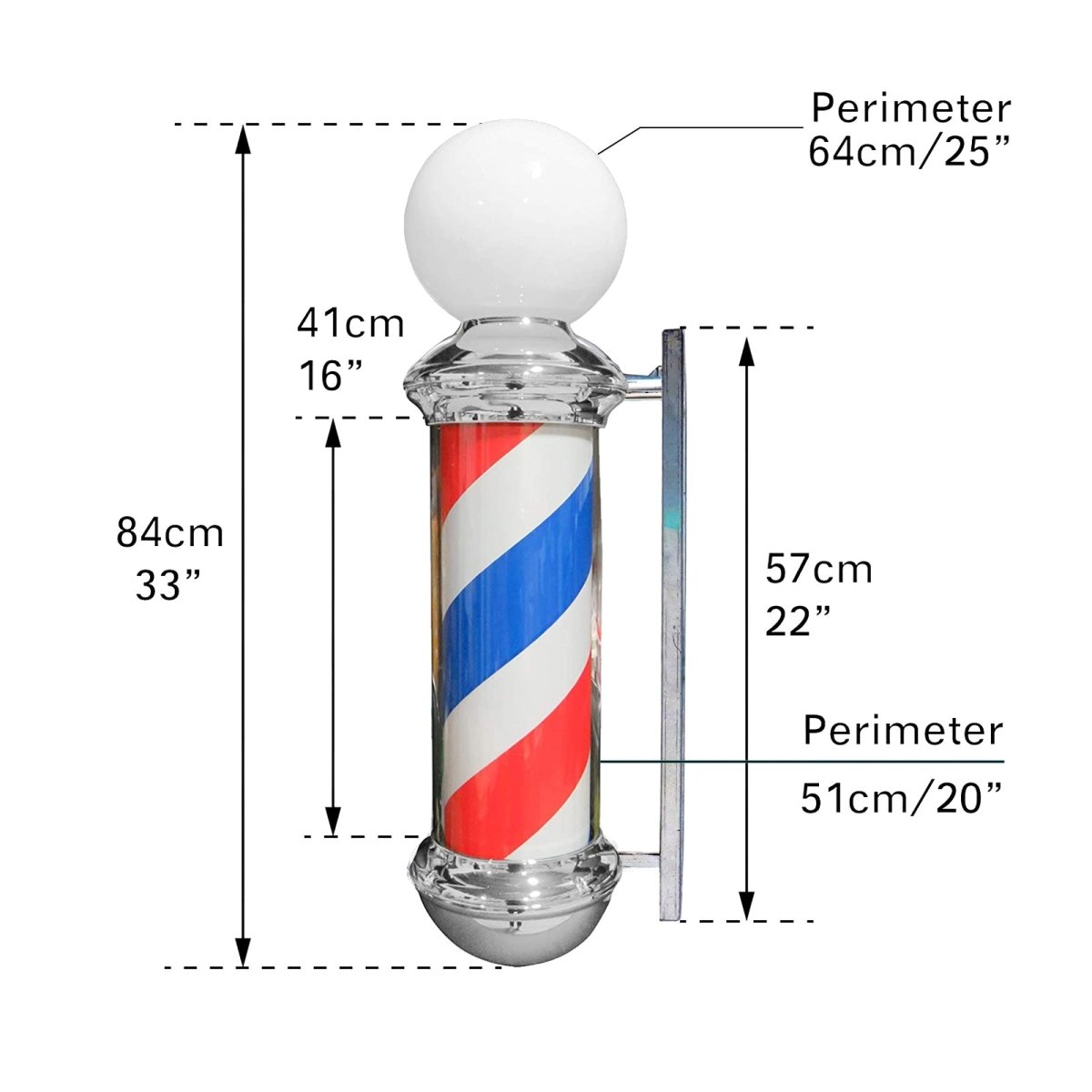 Professional LED Blue Red Stripes Rotating Barber Pole with Ball Light - BP 845 | Classic Salon Decor for Barber Shops, Hair Salons & Retro Themed Events