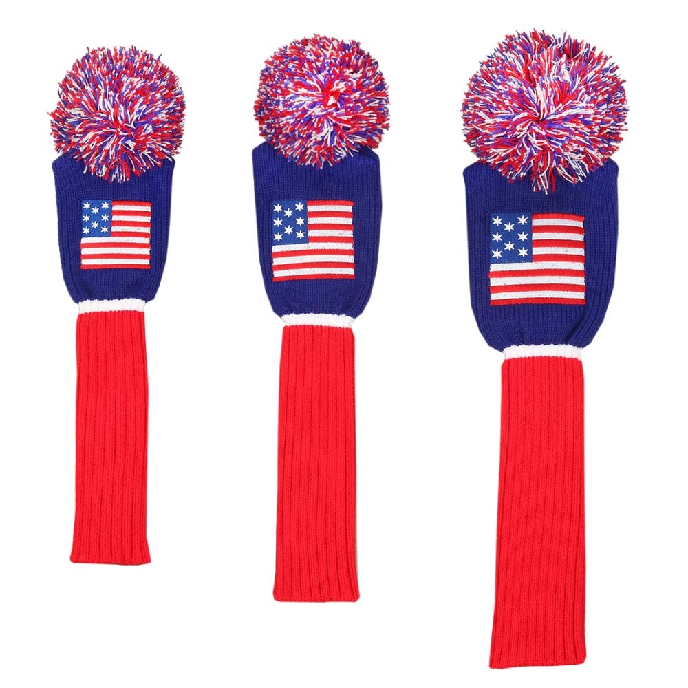 Ram USA Stars and Stripes Knitted Golf Headcover Set for Driver, Wood, and Hybrid | Durable Protection for Golf Clubs on the Course