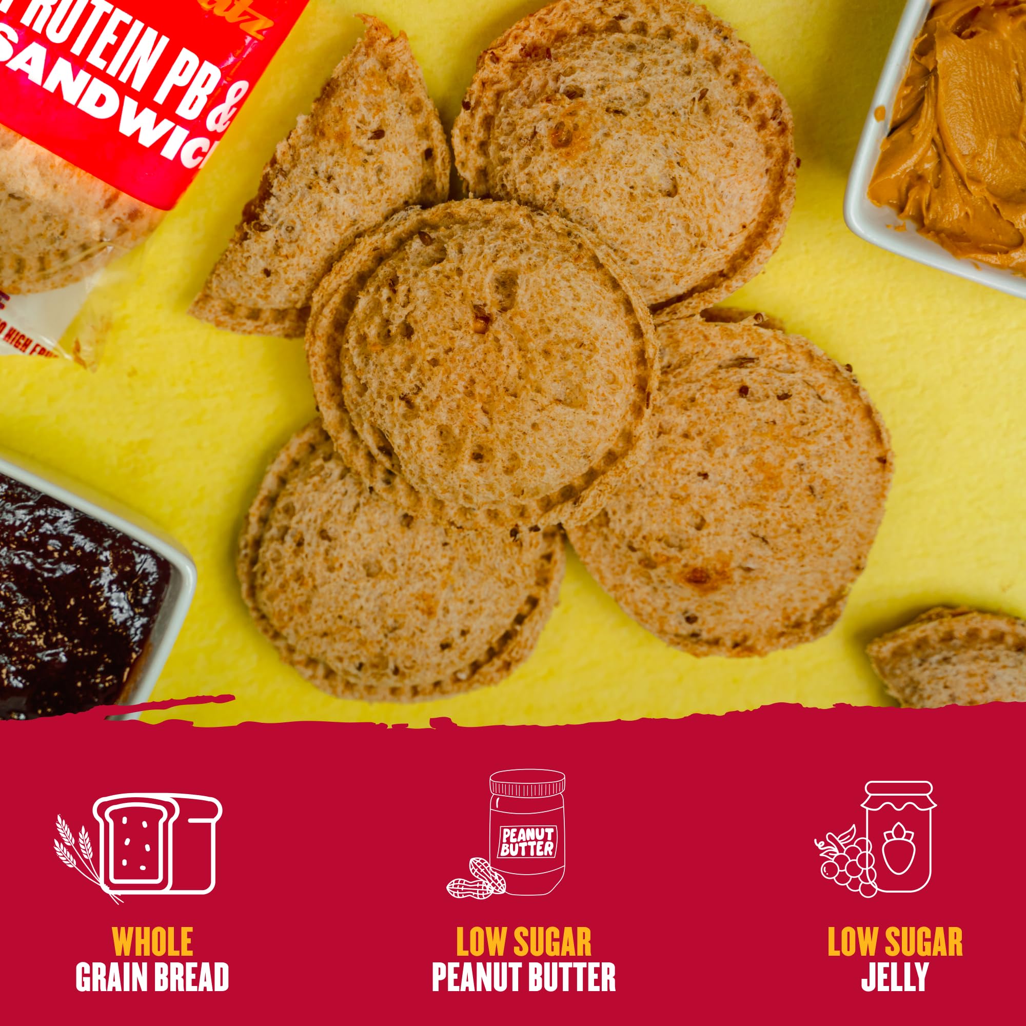 Clean Eatz Peanut Butter & Strawberry Jam Jelly Sandwiches - 4 Pack (9.6 OZ) | Thaw & Eat | Perfect for School Lunches, Quick Snacks & On-the-Go Meals