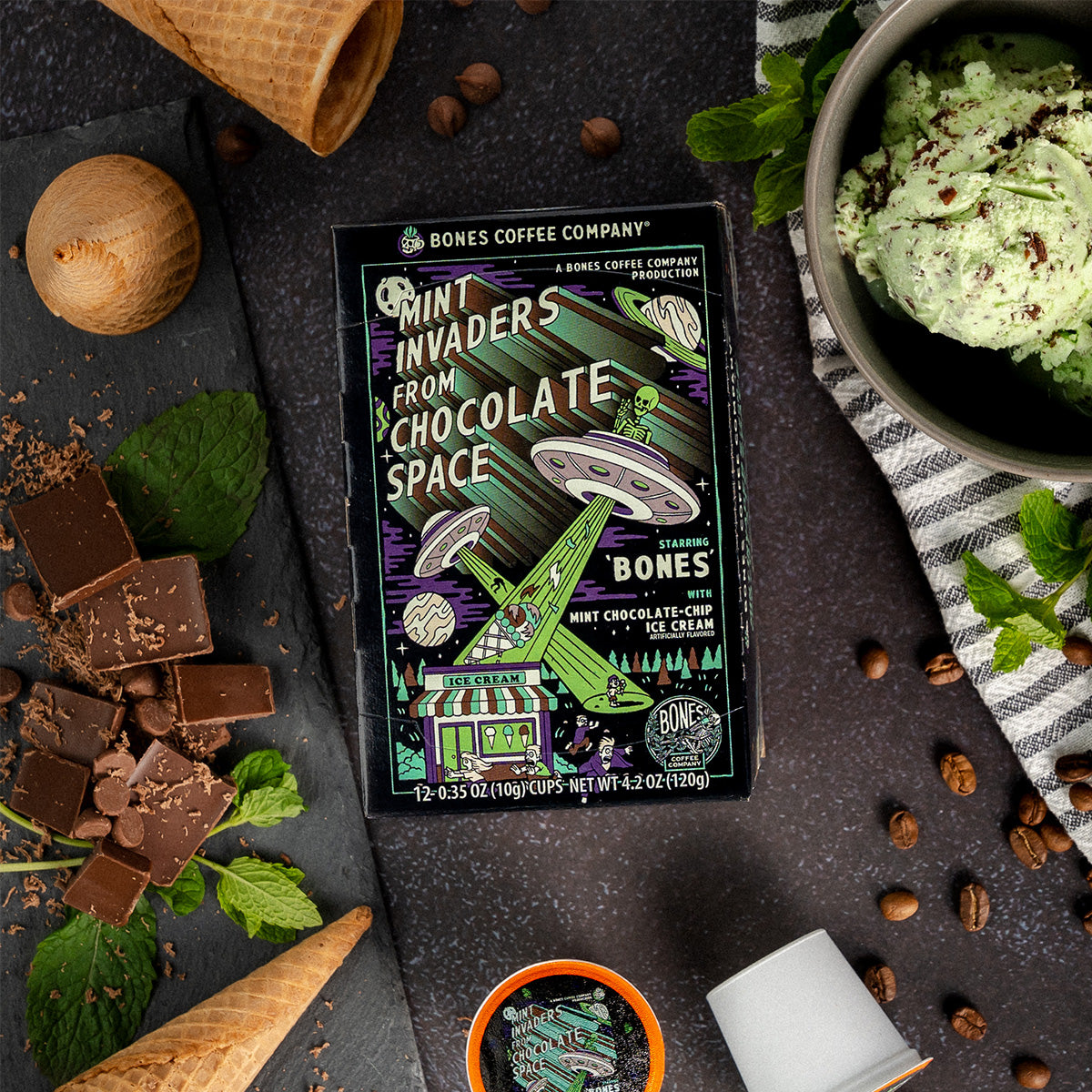 Mint Chocolate Space Bones Cups - 12 Count | Fun & Unique Party Cups for Halloween, Themed Events & Collectibles