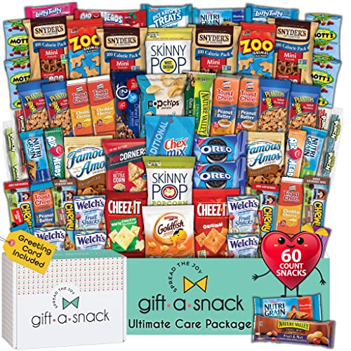 Christmas Snack Box Gift Set - 60 Count Variety Pack with Assorted Candies, Chips, Crackers & Bars | Holiday Care Package, Stocking Stuffers & Sweet Treats Basket | Perfect for Office Gifts, Secret Santa & Family Gatherings
