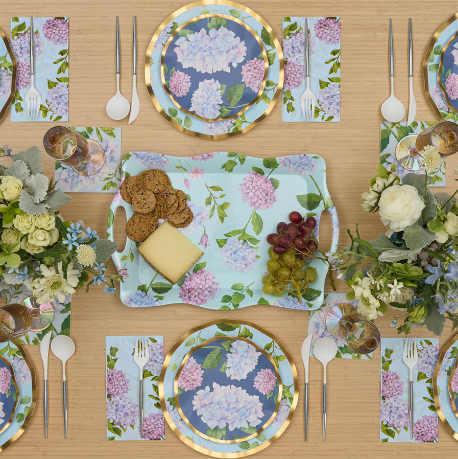 16-Piece Summer Hydrangea Tableware Set - Elegant Floral Dinner Plates, Bowls & Serving Dishes for Outdoor Picnics, Garden Parties & Wedding Receptions