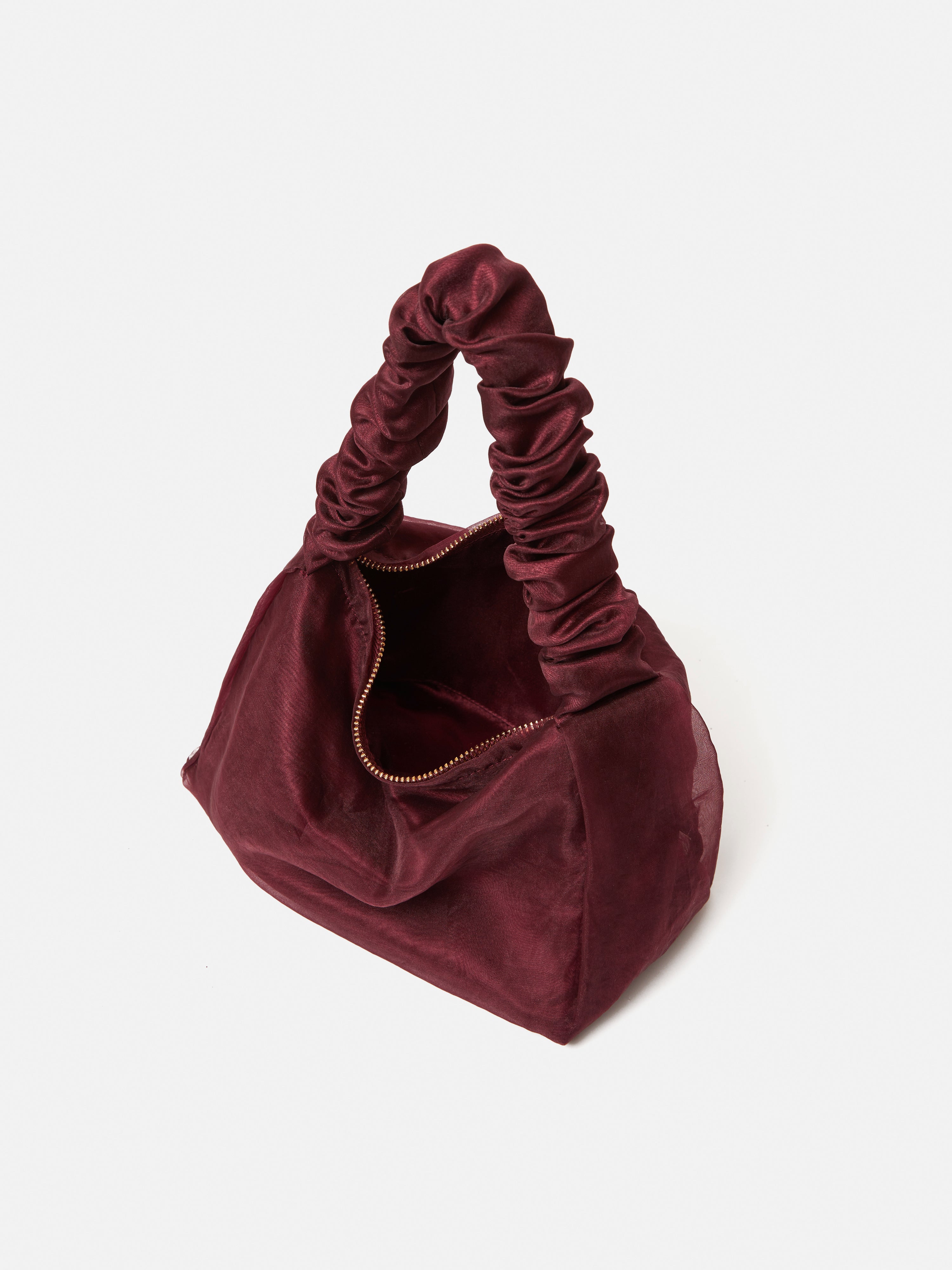 Elegant Ruched Organza Mini Bag in Burgundy - Perfect for Evening Parties, Weddings & Special Occasions