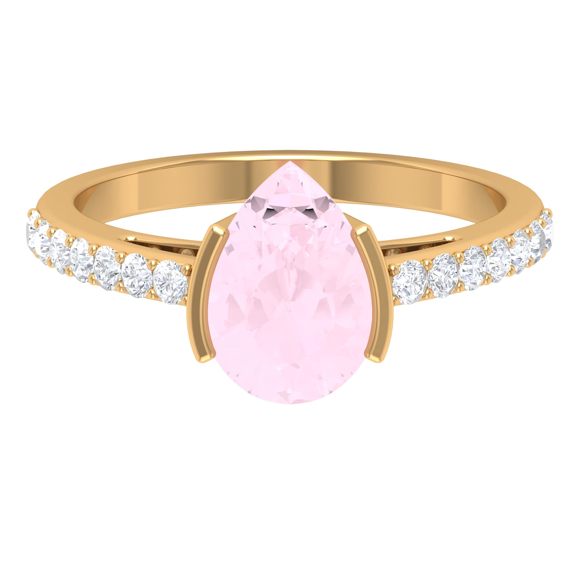 1/2 CT Rose Quartz and Moissanite Ring - 10X7 MM Pear Cut Solitaire, 14K Solid Gold Pink Rose Quartz Ring, Certified January Birthstone Jewelry for Women - Perfect for Valentine's Day, Anniversary & Special Occasion Gifts