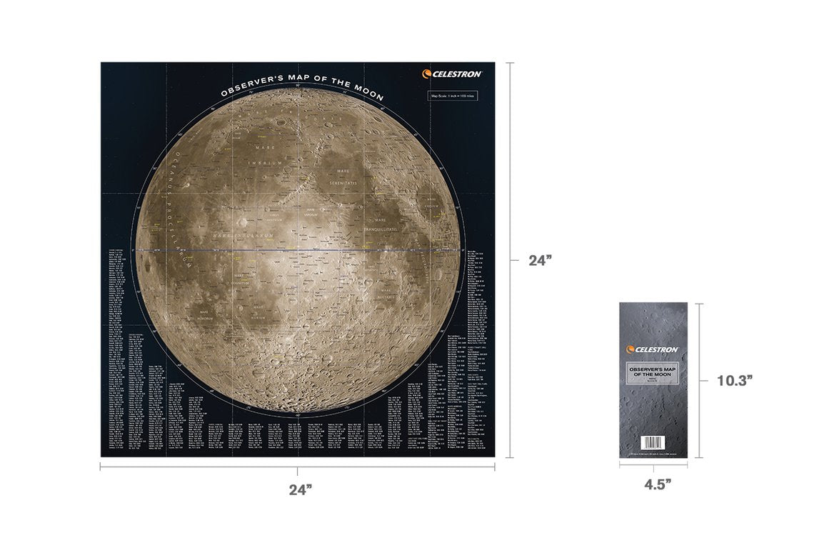 Observer's Map of the Moon (93704) - Detailed Lunar Chart for Astronomy Enthusiasts & Stargazers - Perfect for Telescope Observation, Night Sky Exploration & Space Education