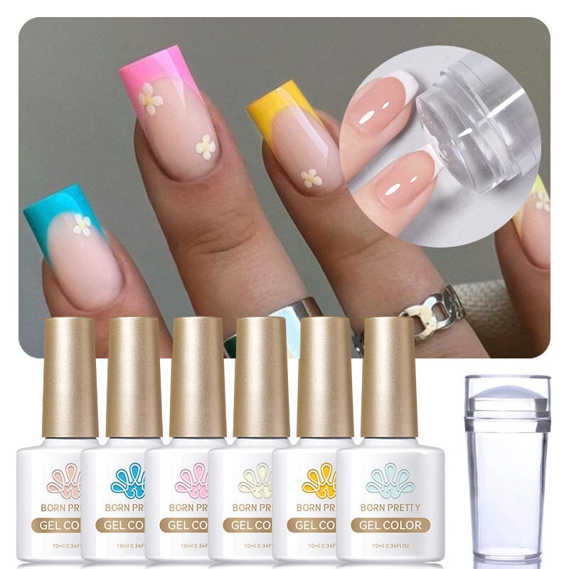 French Nail Art Stamper & Gel Polish Set #24 - Professional Manicure Kit for DIY Nail Designs at Home or Salon