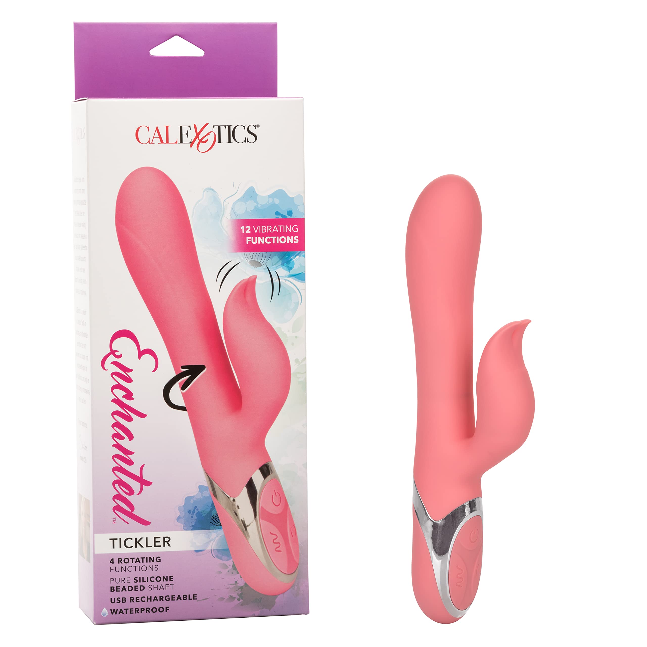 CalExotics Enchanted Tickler Waterproof Vibrator - Dual Stimulation Rabbit Massager for G-Spot & Clitoris - Adult Sex Toy for Couples - Pink (SE-0649-05-3) - Perfect for Sensual Play & Intimate Moments