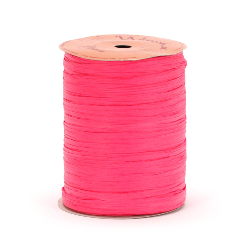 Berwick Offray Matte Hot Pink Raffia Ribbon - 1/4 Inch Wide, 100 Yards (7MM) - Perfect for Gift Wrapping, DIY Crafts, and Wedding Decorations