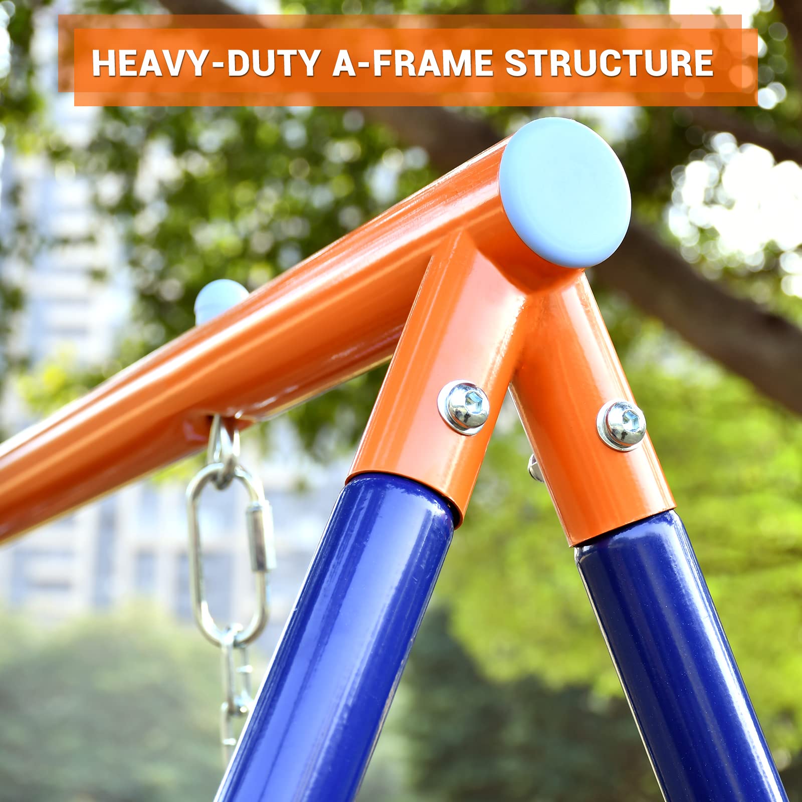 Heavy-Duty Metal A-Frame Swing Set for Backyard - 440lbs Capacity with Saucer Swing & Belt Seat - Perfect for Outdoor Play, Kids Playground, and Family Fun Activities