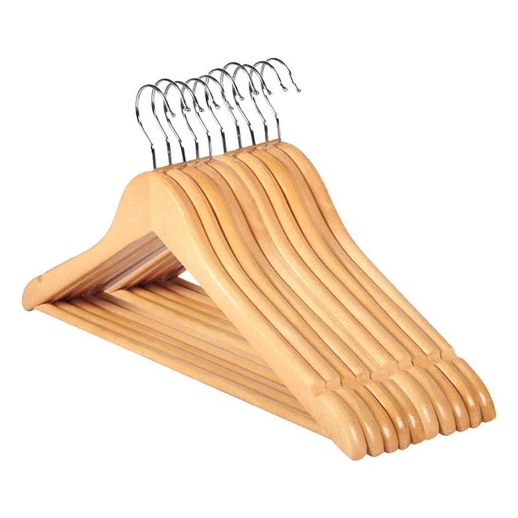 10-Pack Solid Wood Clothes Hangers - Non-Slip Coat Hangers for Shirts, Sweaters & Dresses - Sturdy Wooden Hangers for Closet Organization & Drying Rack - Beige Home Essentials for Wardrobe & Laundry Room