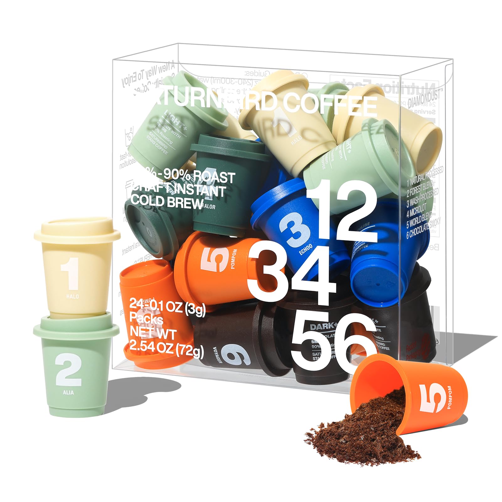SATURNBIRD Instant Cold Brew Coffee Variety Pack - Light, Medium, Dark Roast 6 Levels (NO.1-6), 100% Arabica with DIAMONDUST Technology, 24 Single Serve Sticks for Iced Coffee - Perfect for Office, Travel & Home Brewing