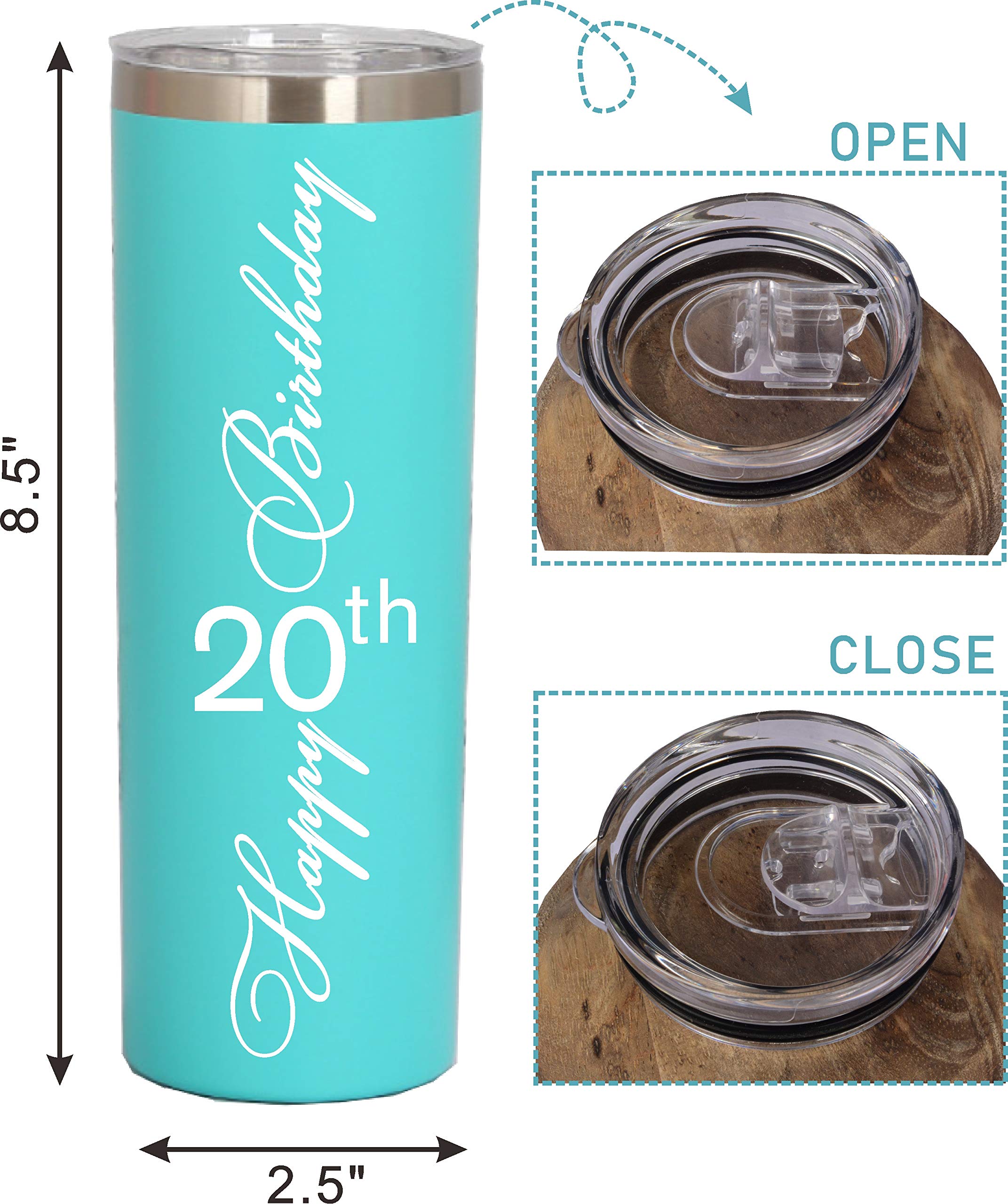 20th Birthday Gifts for Women - Personalized 20oz Tumbler with Lid & Straw - Cute 20th Birthday Present Ideas for Daughter, Sister, Friend - Perfect for Parties, Office, College Dorm & Daily Use