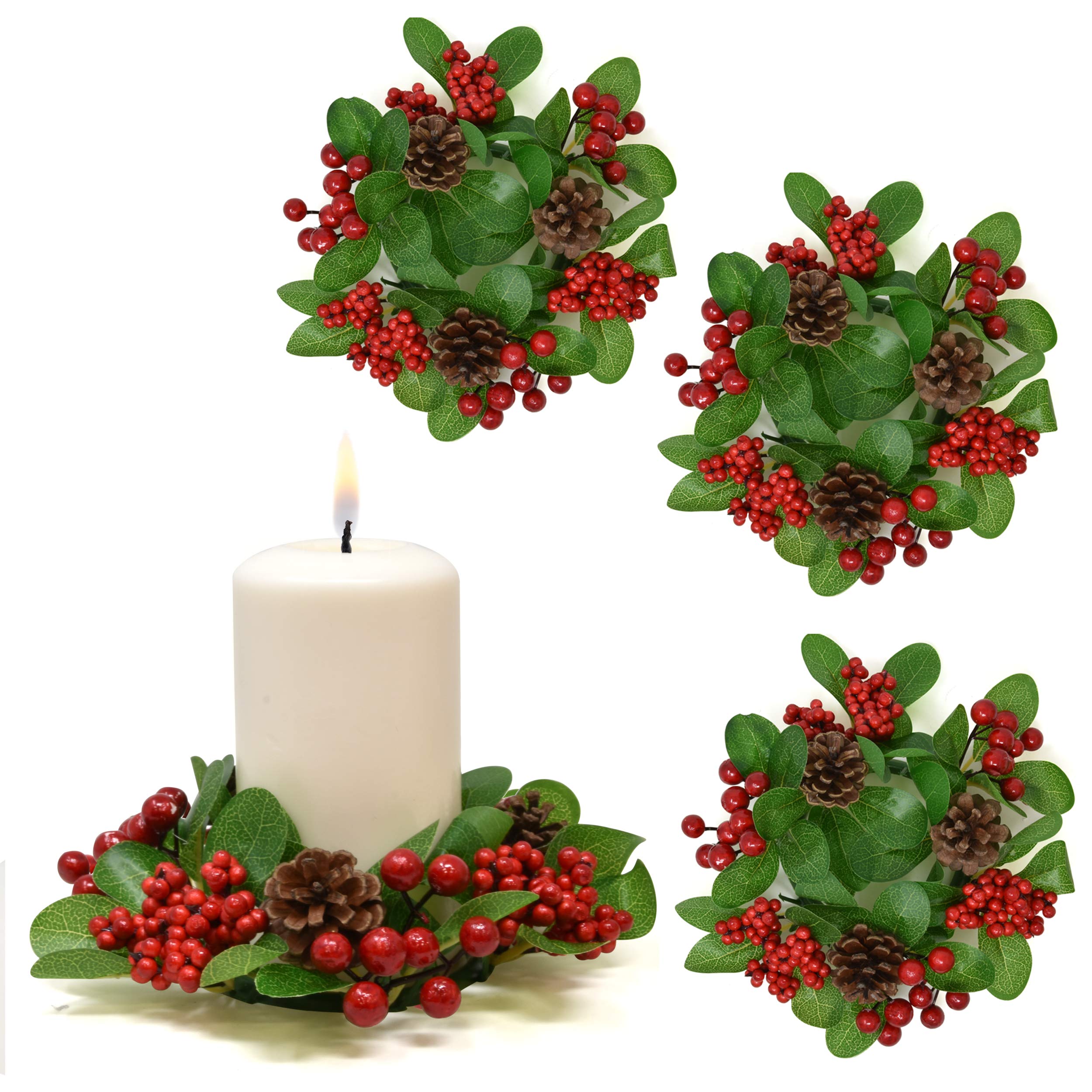 Elegant Christmas Pillar Candle Ring Set of 4 - Pine Wreath Candle Holder for Holiday Table Decor, Wedding Centerpiece & Festive Party Ornament | Perfect for Home Decor, Christmas Parties & Winter Weddings