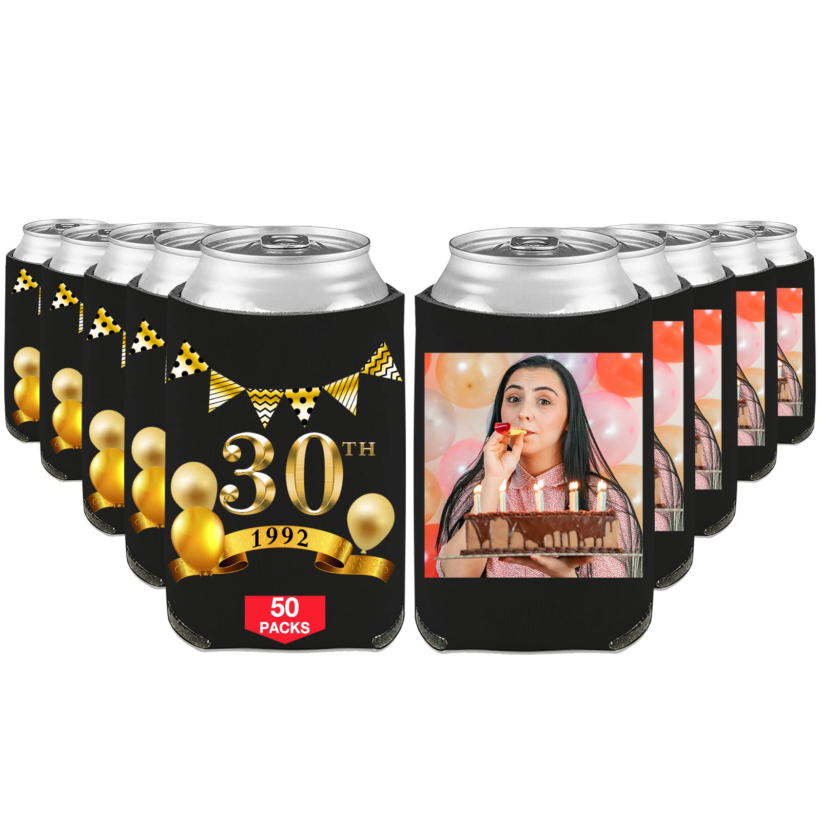 Personalized Custom Birthday Can Coolers & Beer Bottle Sleeves - Bulk Photo Name Year Insulated Beverage Holders for Parties, BBQ, Gifts & Outdoor Events