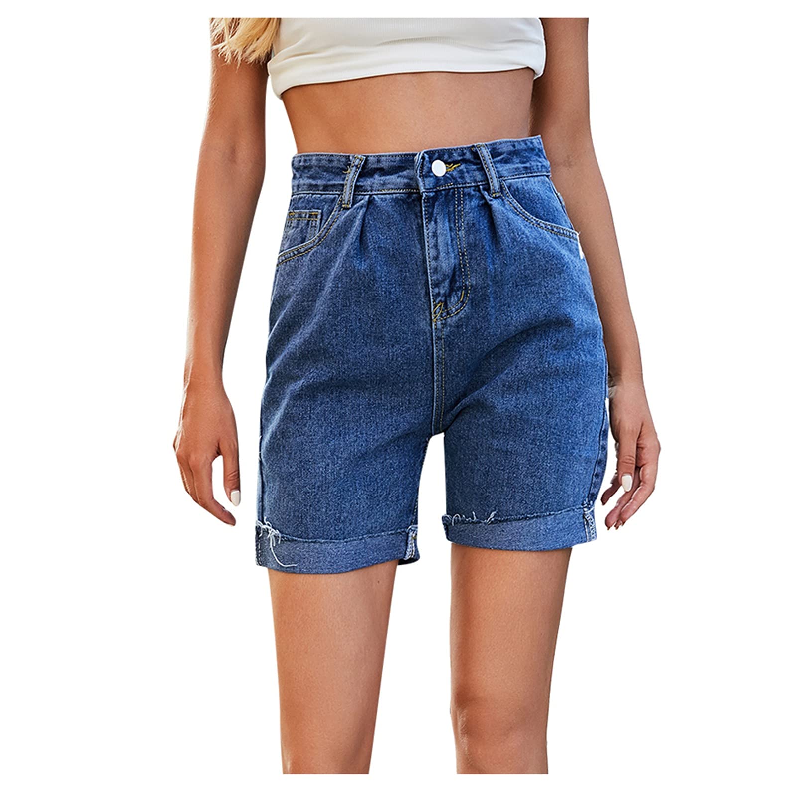 Stylish Women's Denim Shorts - Mid Waist Bermuda Shorts with Pockets for Summer | Casual Wear, Beach Outfits & Street Style Fashion