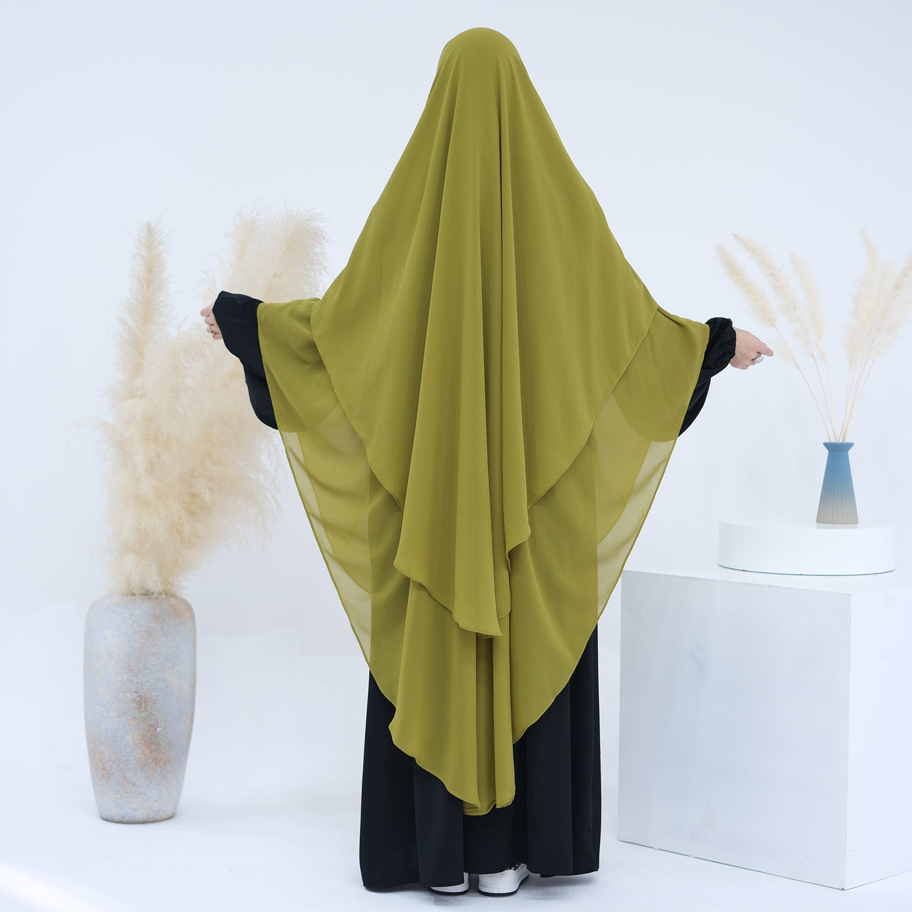 2 Layer Maxi Chiffon Khimar Scarf - Lemon Yellow Muslim Prayer Hijab Shawl for Women, Perfect for Daily Wear, Prayer & Special Occasions